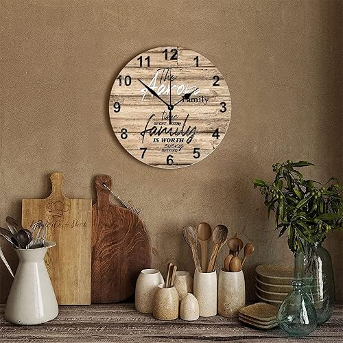 Miniatura 78 de Reloj de pared de madera personalizado que pasa con la familia cada segundo con manecillas de metal, reloj de pared redondo ligero estilo campestre