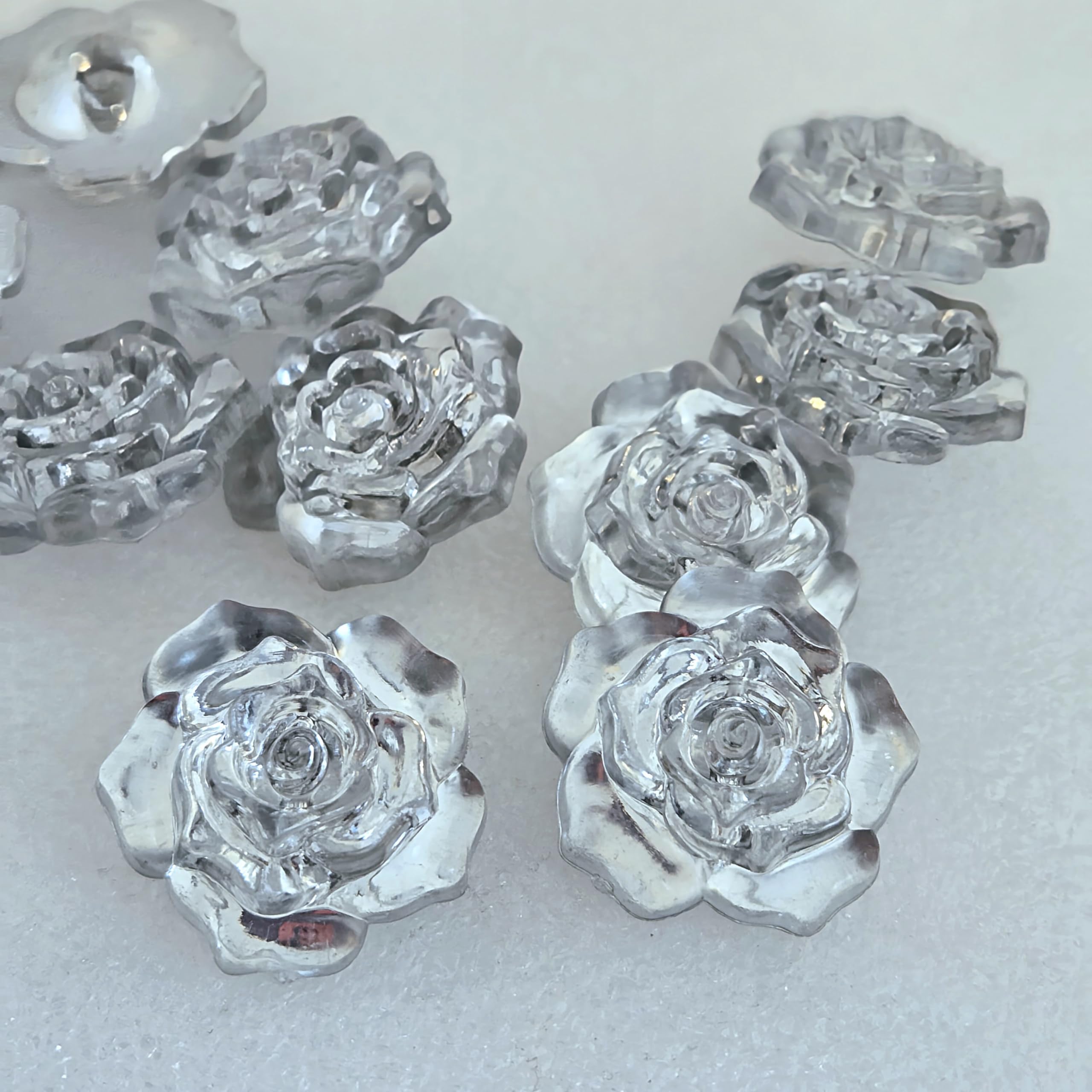 MajorCrafts 20pcs 25mm Crystal Clear Rose Flower Shank Acrylic Sewing Buttons