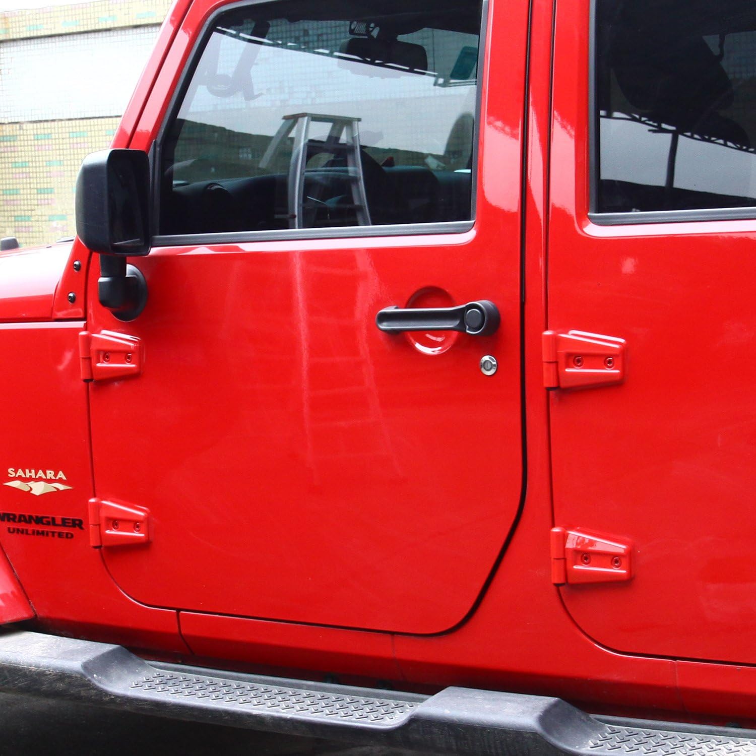 CheroCar Door Hinge Covers Protector Red Kit Fits for Jeep Wranlger Unlimited Rubicon Sahara Sports Accessories 2007-2018 JK JKU 8pcs