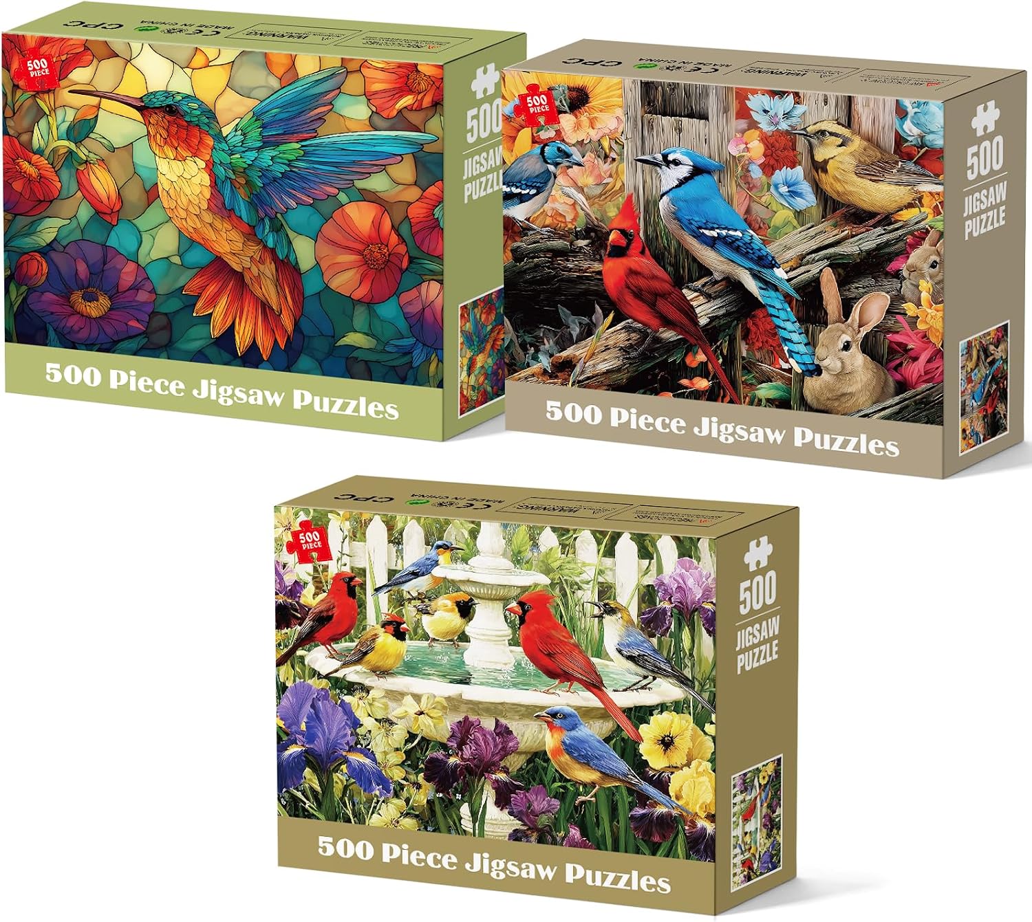 3 Puzzles de 500 piezas para adultos naturaleza y animales miniatura 1