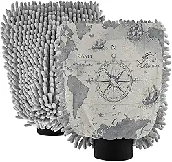 YETTASBIN 2 peças de luvas de lavagem de carro com mapa do mundo, luvas de lavagem de carro de microfibra de chenille ultra absorventes, luva de limpeza automática sem fiapos e sem fiapos, lavável na