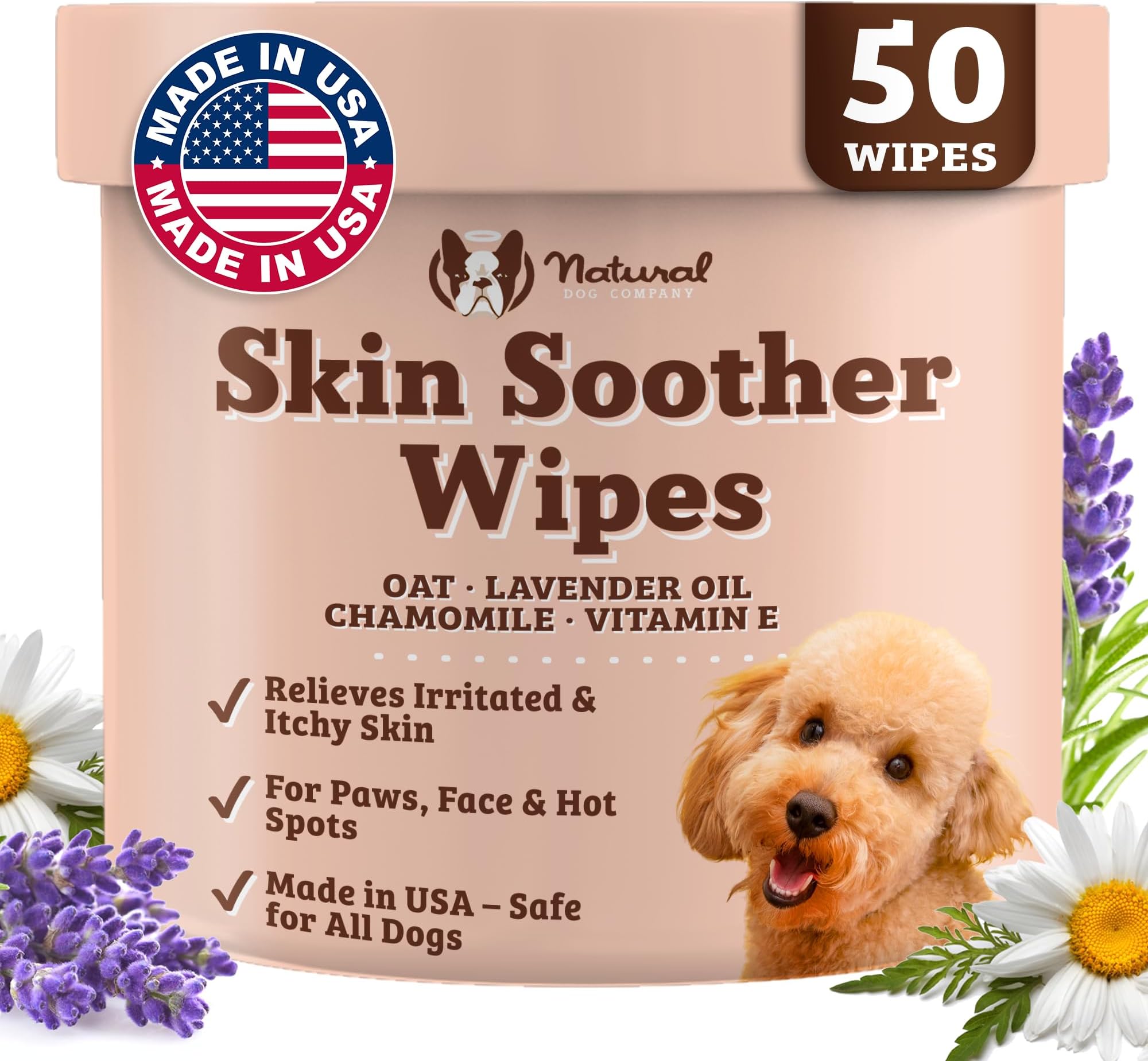 Skin Soother Wipes, 50 Count, Pet Wipes for Dogs, Hypoallergenic Formula, Dog Moisturizer for Dry Skin, Grooming Wipes for Dogs, Pet Itch Soother for Dogs