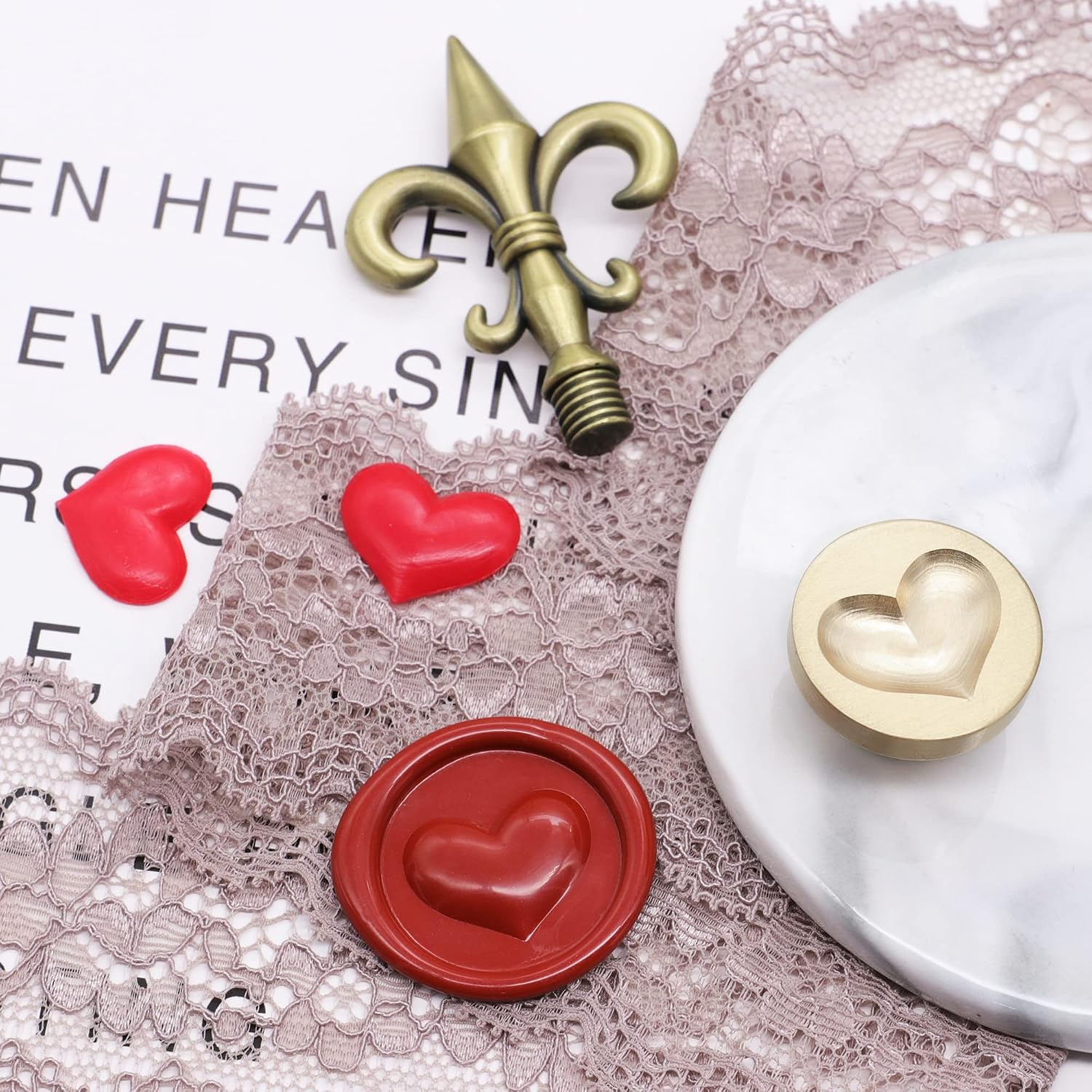 SWANGSA 3D Heart Wax Seal Stamp, Vintage Electroplated Bronze Flower Handle Sealing Stamp for Wedding Party Invitations Gift Idea Decoration
