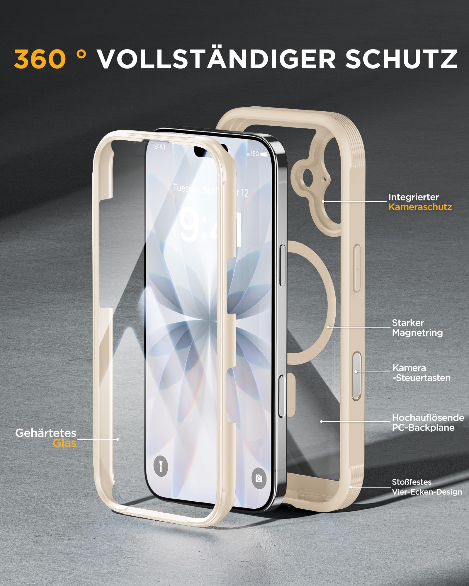 Miracase Custodia per iPhone 17 da 6,3", Protezione Integrale di Grado Militare contro le Cadute, Custodia per Telefono da Esterno con Schermo in Vetro Integrato e Controllo della Fotocamera