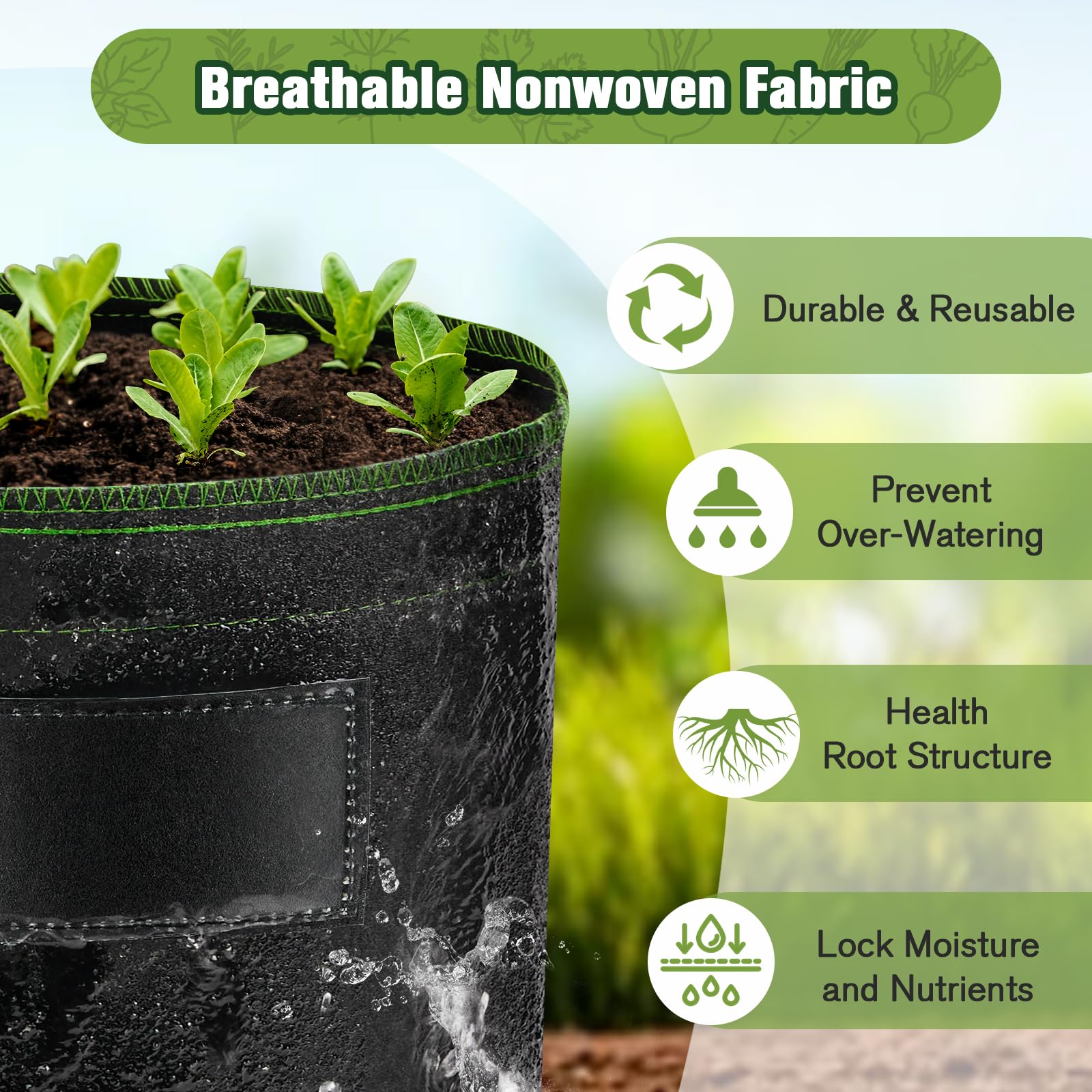 5 Piezas Bolsas de Cultivo 15L Bolsas para Plantas Maceteros de Tela para Cultivo de Plantas, Bolsa de Plantación para Patatas, Tomateras, Pimiento, Fresas