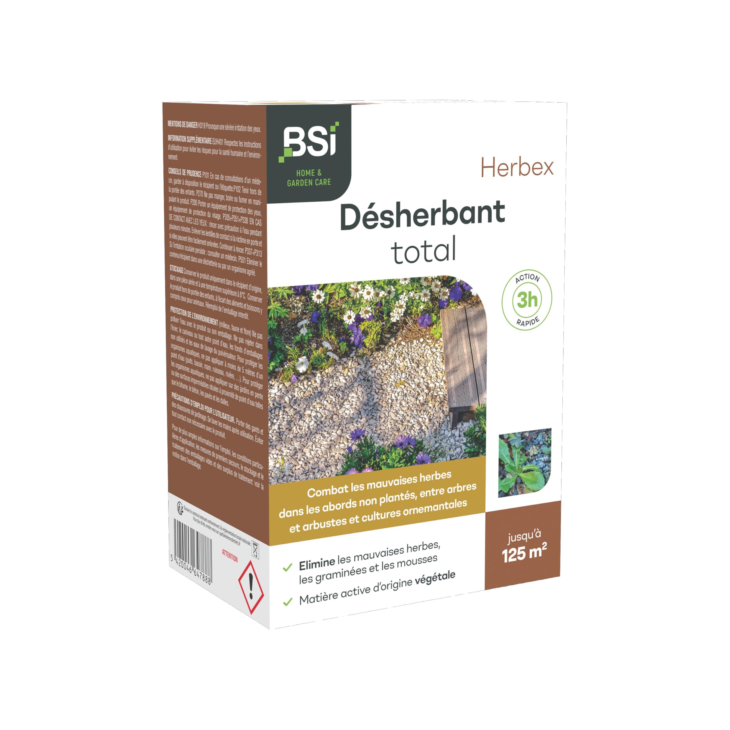 BSI Désherbant Jardin Action 2 En 1 225 ml Acide Pélargonique Jusqu'à 125 m²