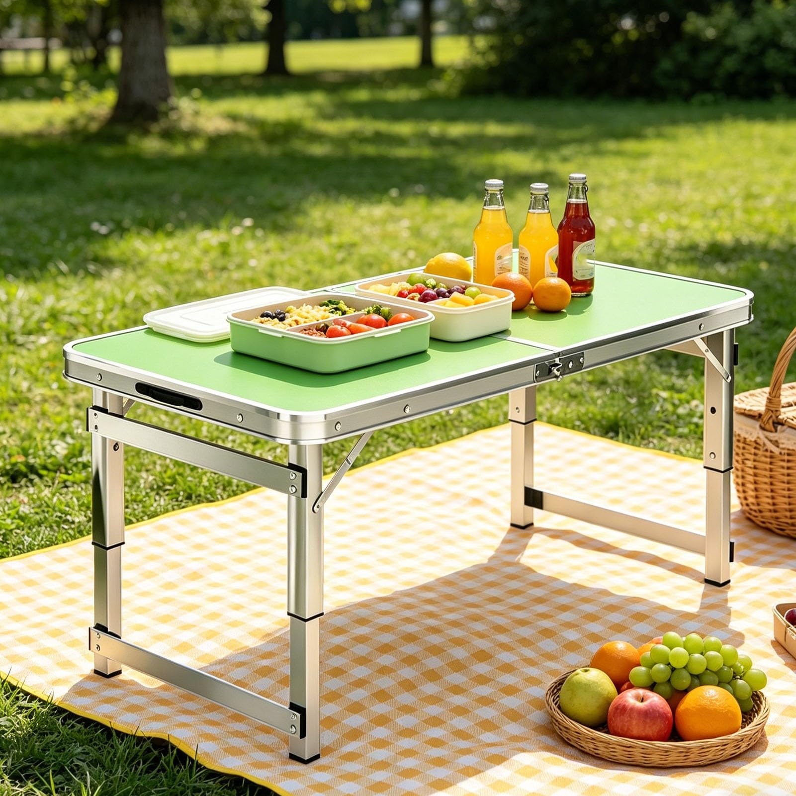 Tavolo Multiuso Portatile Resistente con Gambe Regolabili, Tavolo da Campeggio Pieghevole per Interni ed Esterni, Ideale per Picnic e Come chiosco per Limonata, Perfetto per Picnic, Feste ed