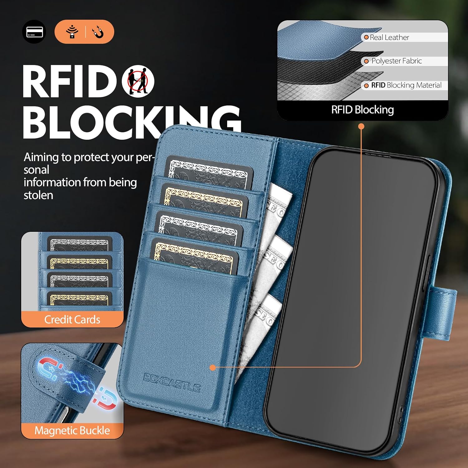 Compatible with iPhone 17 Genuine Leather Case Wallet with Card Holder,Women Men Real Leather Flip Folio RFID Blocking Credit Card Slots Stand Phone Cover,for Apple 17 6.3",Light Blue