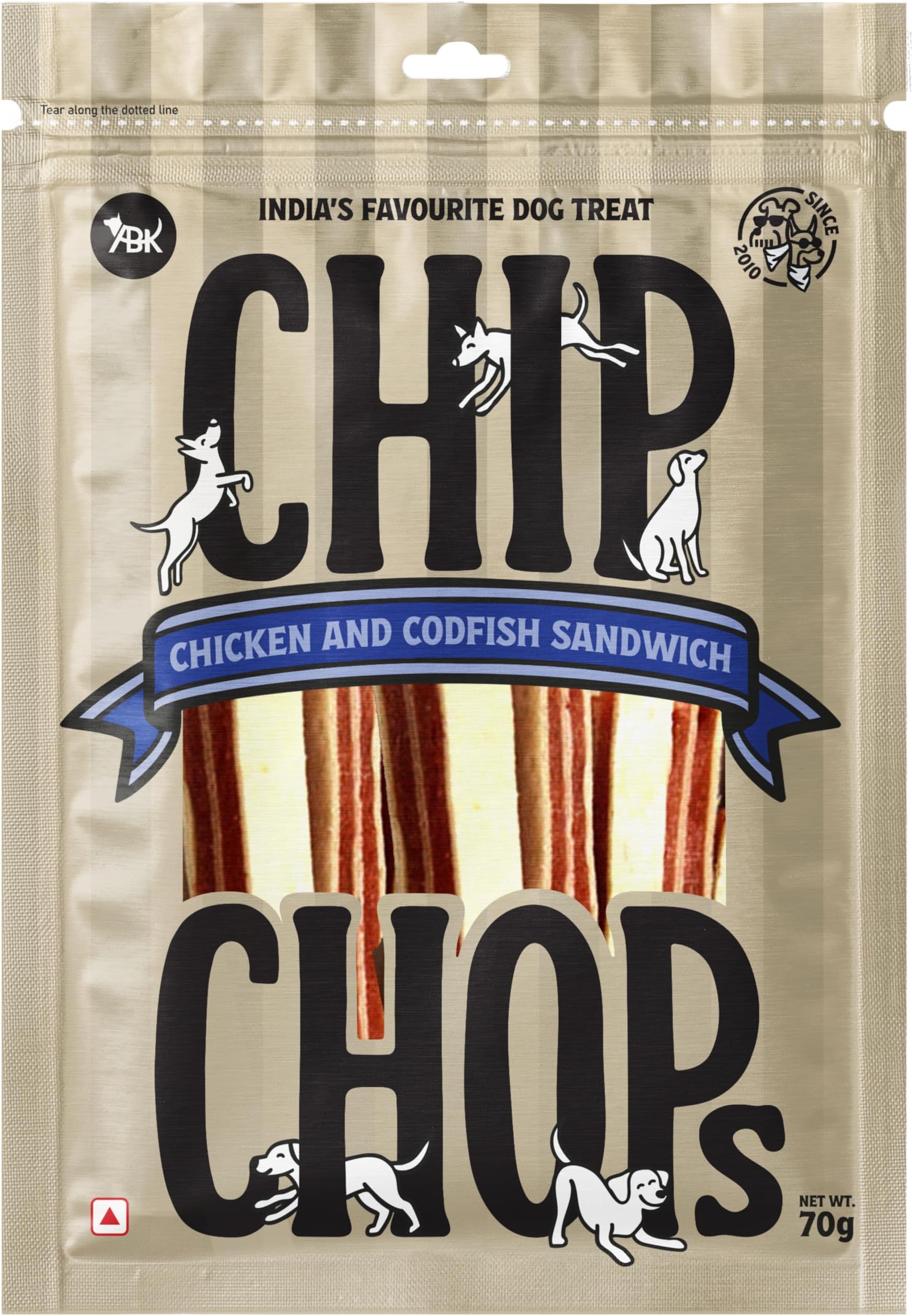 Chip Chops Chicken & Codfish Sandwich Dog Treats High Protein Nutritious Snack for Dogs Easily Digestible Healthy Training Reward for All Breeds Puppy & Adult Dogs Natural Fish Chicken Treat 70g Pack