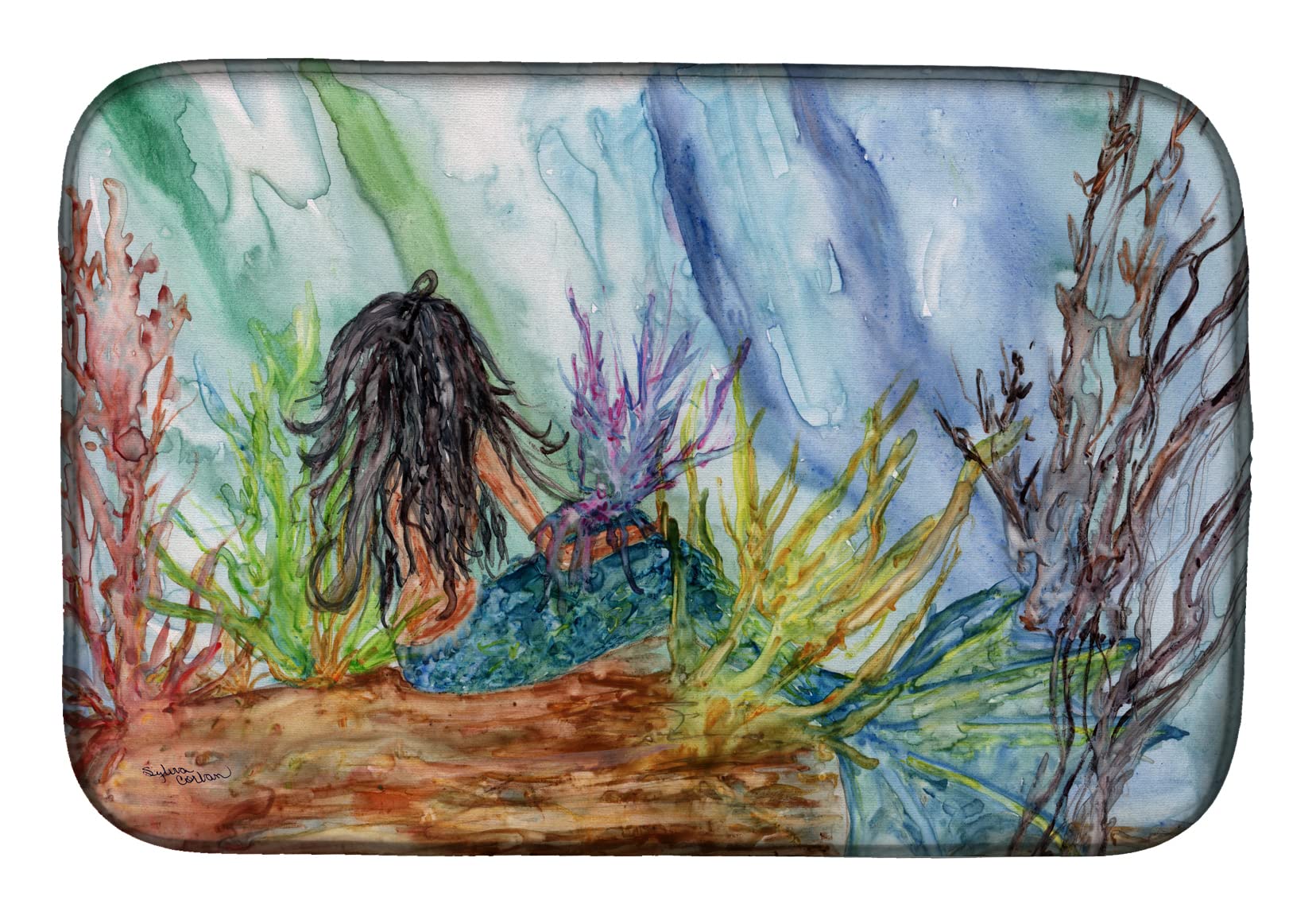 Tapis d'égouttoir multicolore de 35,6x53,3 cm élégant et absorbant pour votre évier