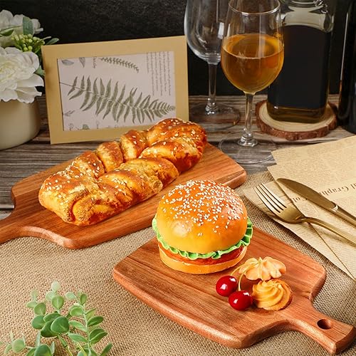 Miniatura 2 de Kathfly 3 tablas de cortar de madera de acacia con mango láser de madera para servir charcutería para verduras, carne, pizza, queso, pan de frutas