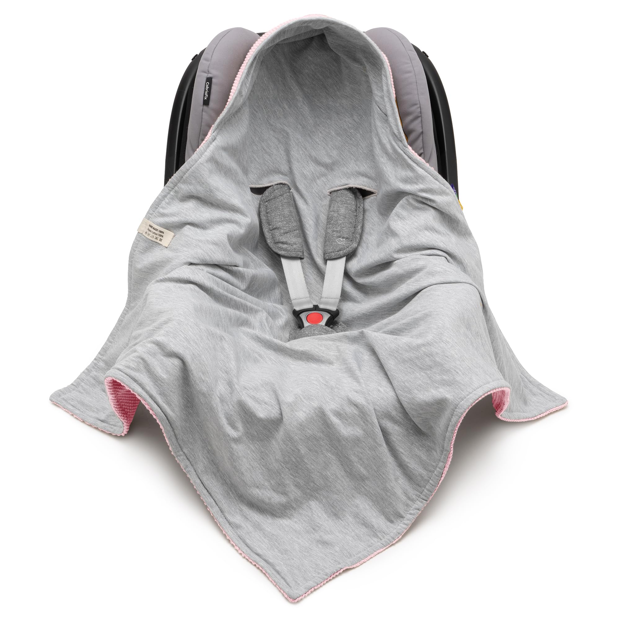 Mikos® Einschlagdecke Babyschale Herbst Winter GOTS zert. 100% Bio Baumwolle Strickdecke Baumwolldecke für Autositz Für Kinderwagen Buggys z.B. Maxi Cosi 3 Punkt Gurt (45) (Rosa)