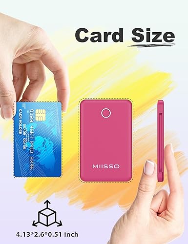 Miniatura 2 de miisso 6000mah Ultra Slim Built in Cables Power Bank, Card Size Built in USB C Cords Battery Pack Portable Charger for Phones, 3 Output External
