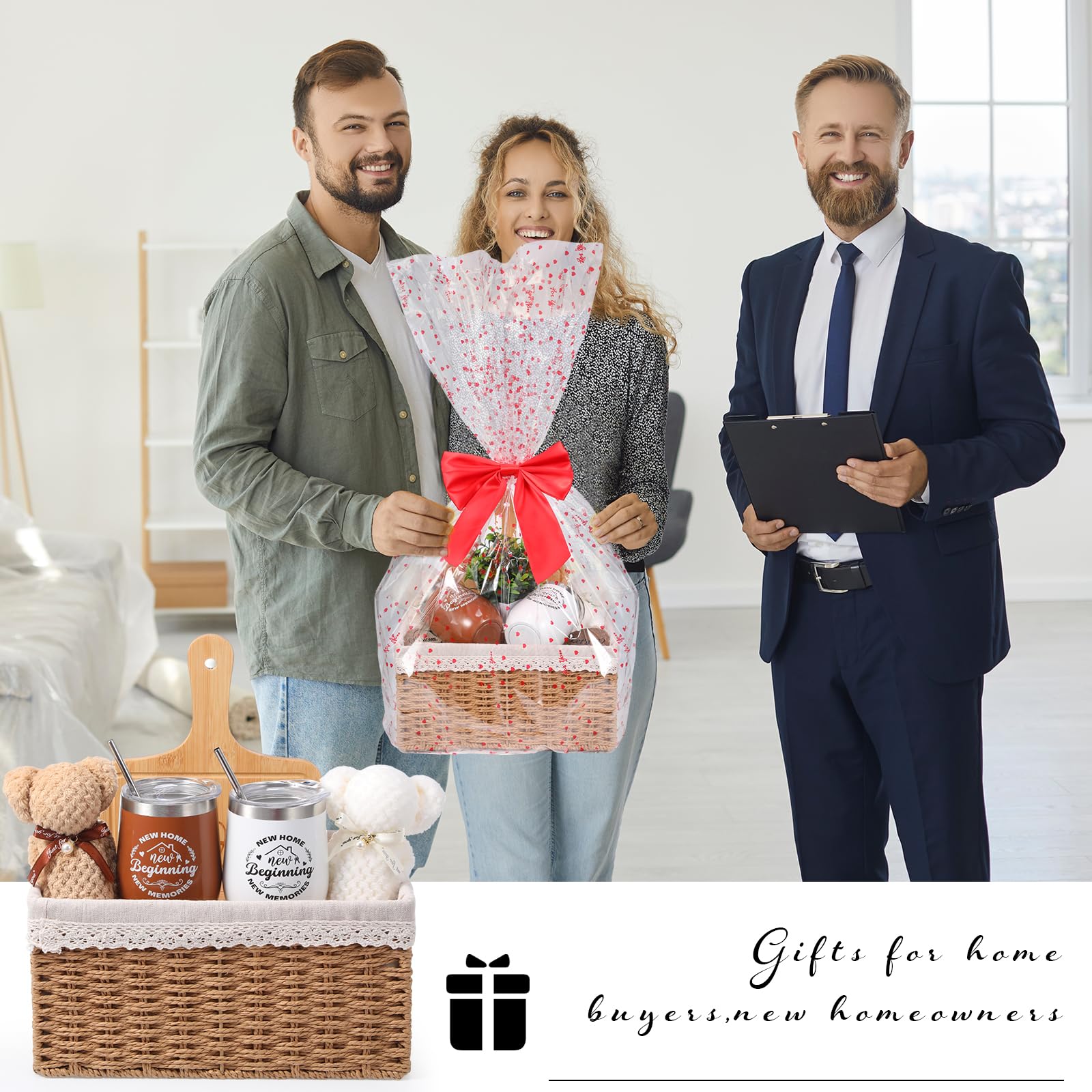 Cesta de regalo de inauguración de la casa, 21 piezas, regalo de inauguración de la casa para nuevos regalos de cierre de apartamentos, regalos para compradores, parejas, mujeres, hombres