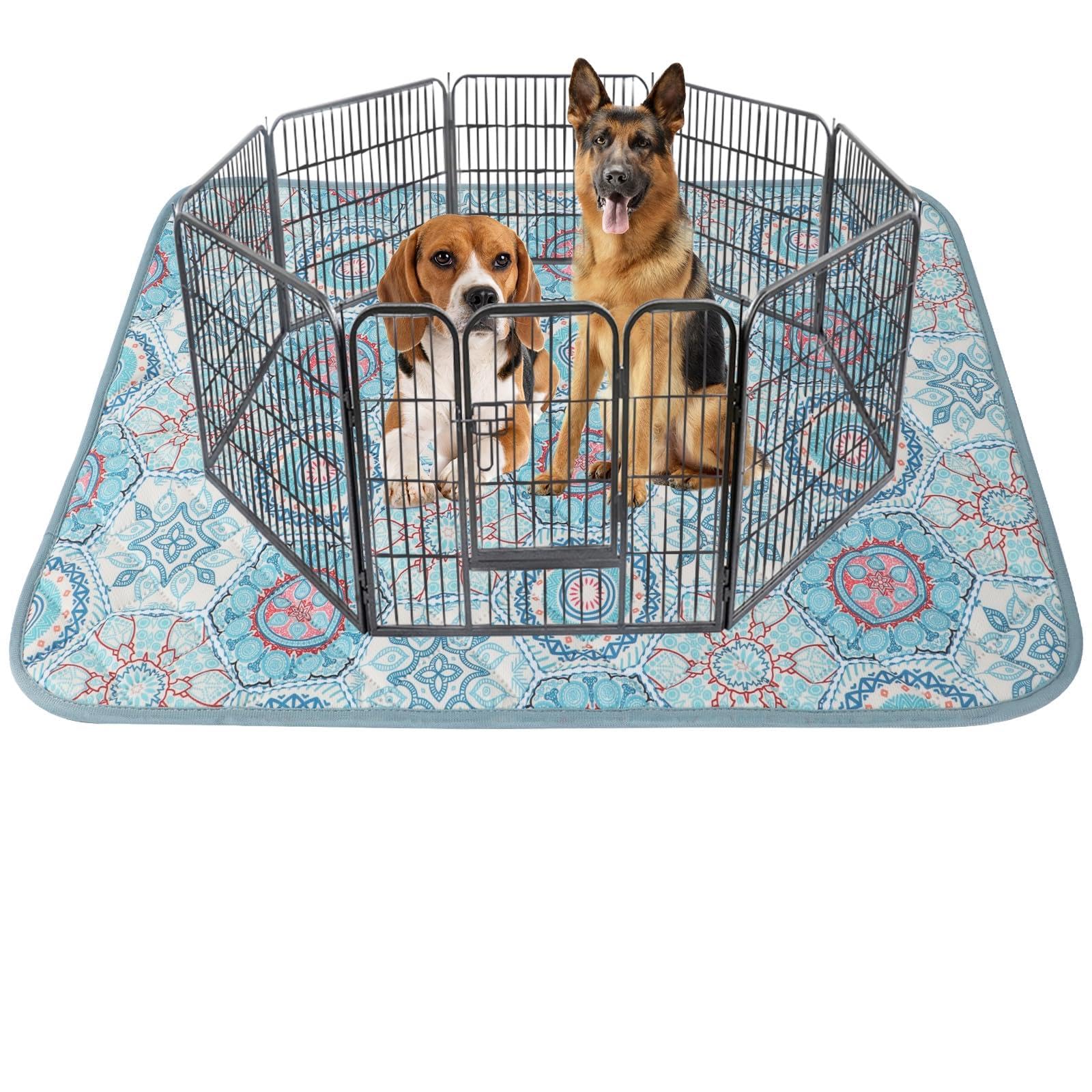 IEUUMLER Washable Pee Pads for Dogs Extra Large 71" x 71", 1 Pack Non-Slip &amp; Waterproof Whelping Pad, Reusable Puppy Potty Training Pad for Playpen EU007 (Green Medallion, 71"X71"-1pcs)