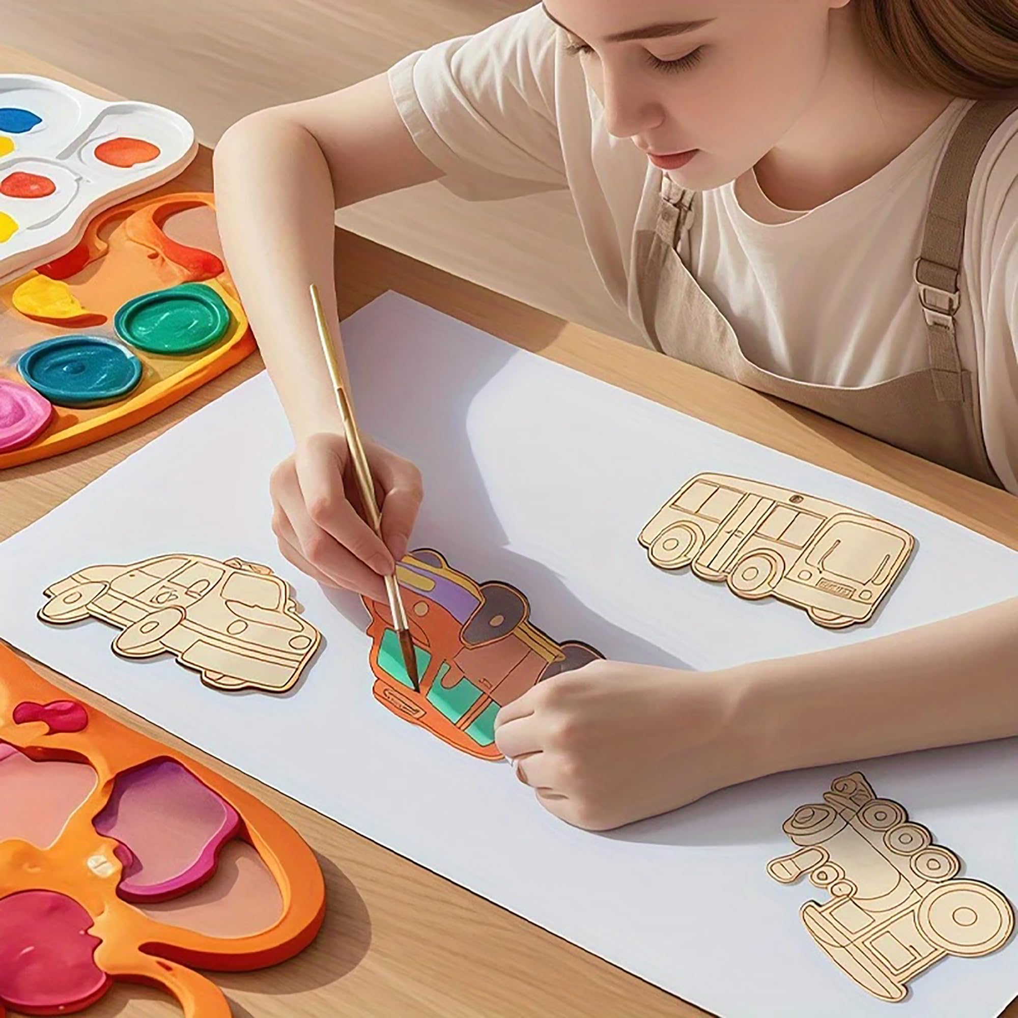 Cliths 10 Pcs Wooden Vehicle Ornaments DIY Craft of Unfinished Paintable MDF Cutouts 2