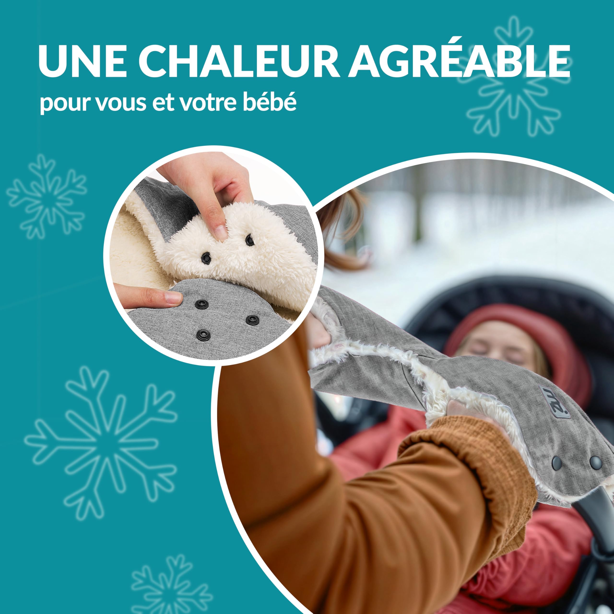 MONZANA® Chancelière universelle avec chauffe-mains pour poussette, landeau ou siege auto, Reducteur de lit bébé, Couverture bebe emmaillotage, nid d'ange, gigoteuse Hiver, Plaid - Gris