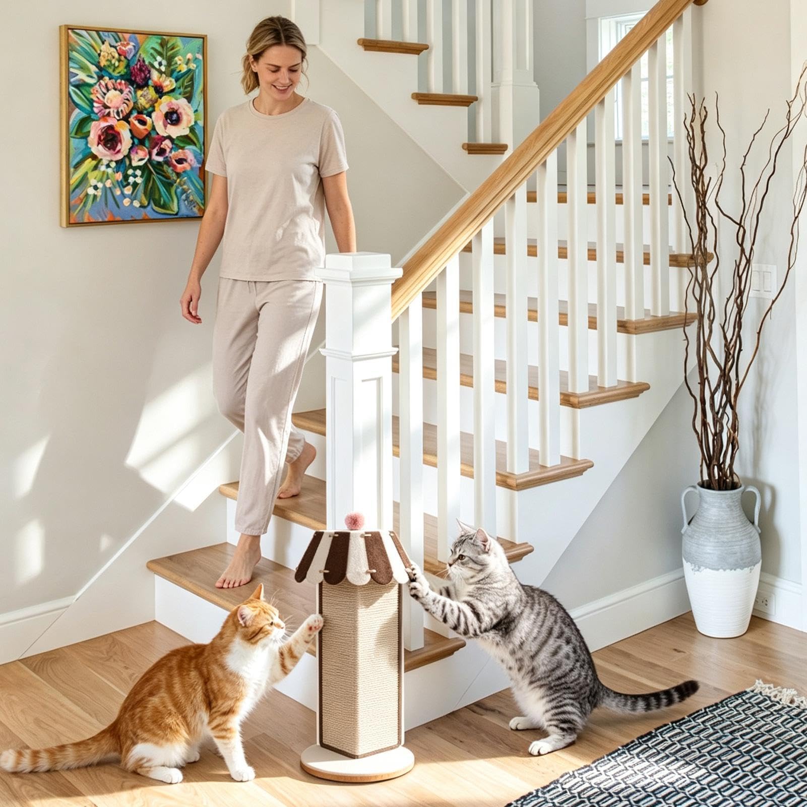 Rascador vertical grande de sisal para gatitos, 55 cm de alto | Rascador de esquina de gato para estirar el cuerpo, protección de muebles, sofá, esquina de pared