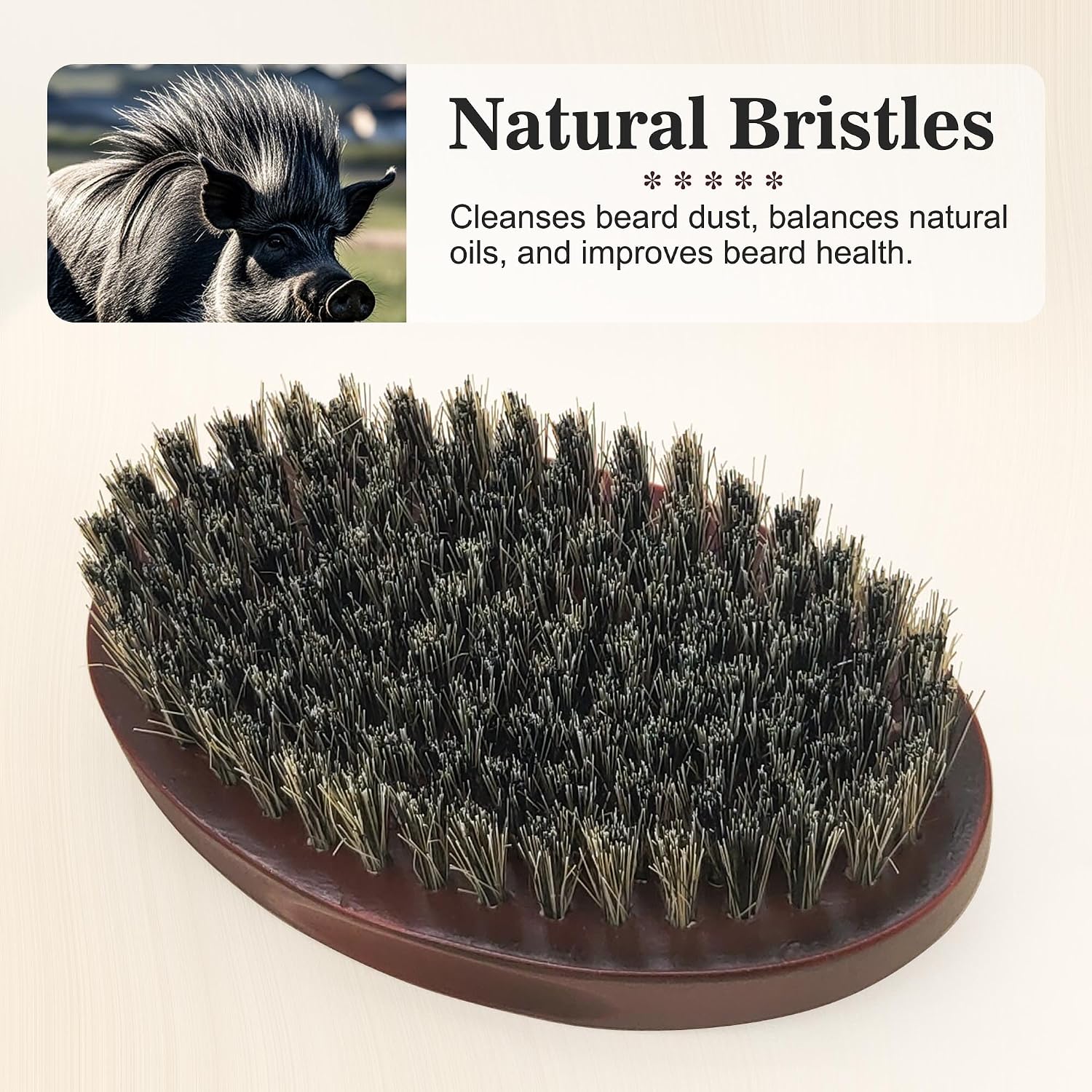 SUNBIRD Beard Brush for Men, 100% Natural Bristle and Wood | For Thick Facial Hair, Soft and Stylish, Beard Styling Care, Men's Grooming Gift
