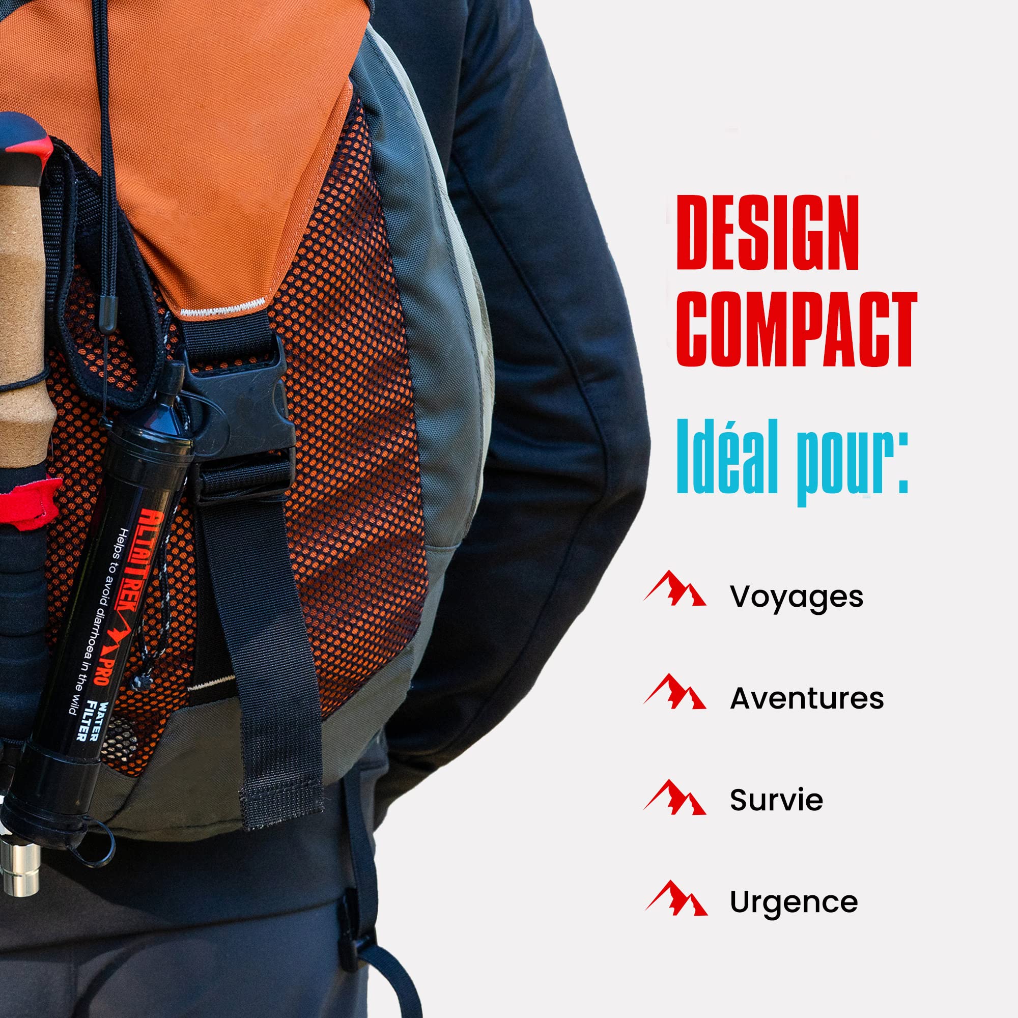 Paille filtre eau | Appareil purification filtrante | Utile pour les urgences et survie, activités plein air, camping, randonnée | Purificateur | Élimine 99% des bactéries | Deux pièces