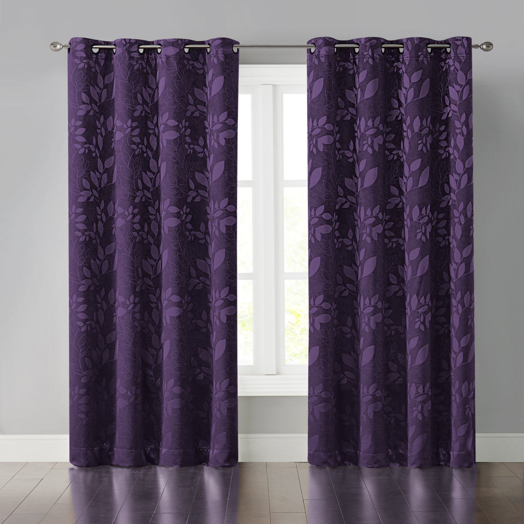 Wonder Home Single Large Natalie Leaf and Vine Jacquard Weave Purple 5095 inches Window Panel, 50" x 95"