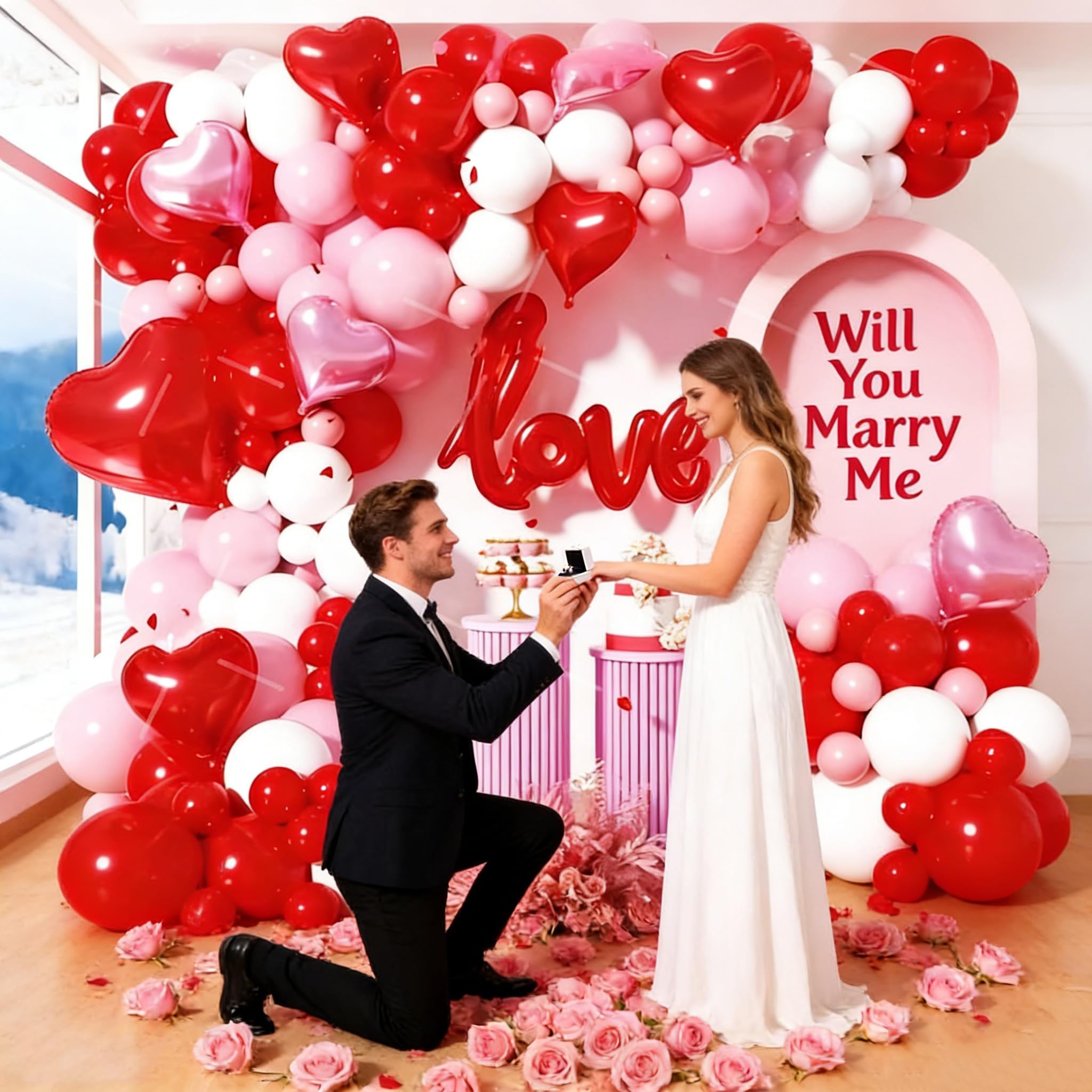 KUKUTrue® Valentines Day Balloon Arch, Valentine Balloon Arch Kit, Heart & LOVE Balloon, I Love You Balloons, Valentines Decorations, Romantic Room Decorations for Anniversary, Proposal, Party — image 1