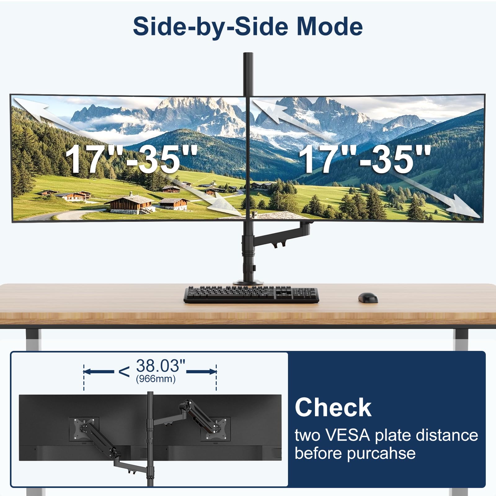 Supporto per monitor impilato, per schermi da 17 a 40 pollici, 12 kg per braccio | Supporto per monitor verticale extra alto, completamente regolabile, VESA 75/100 mm
