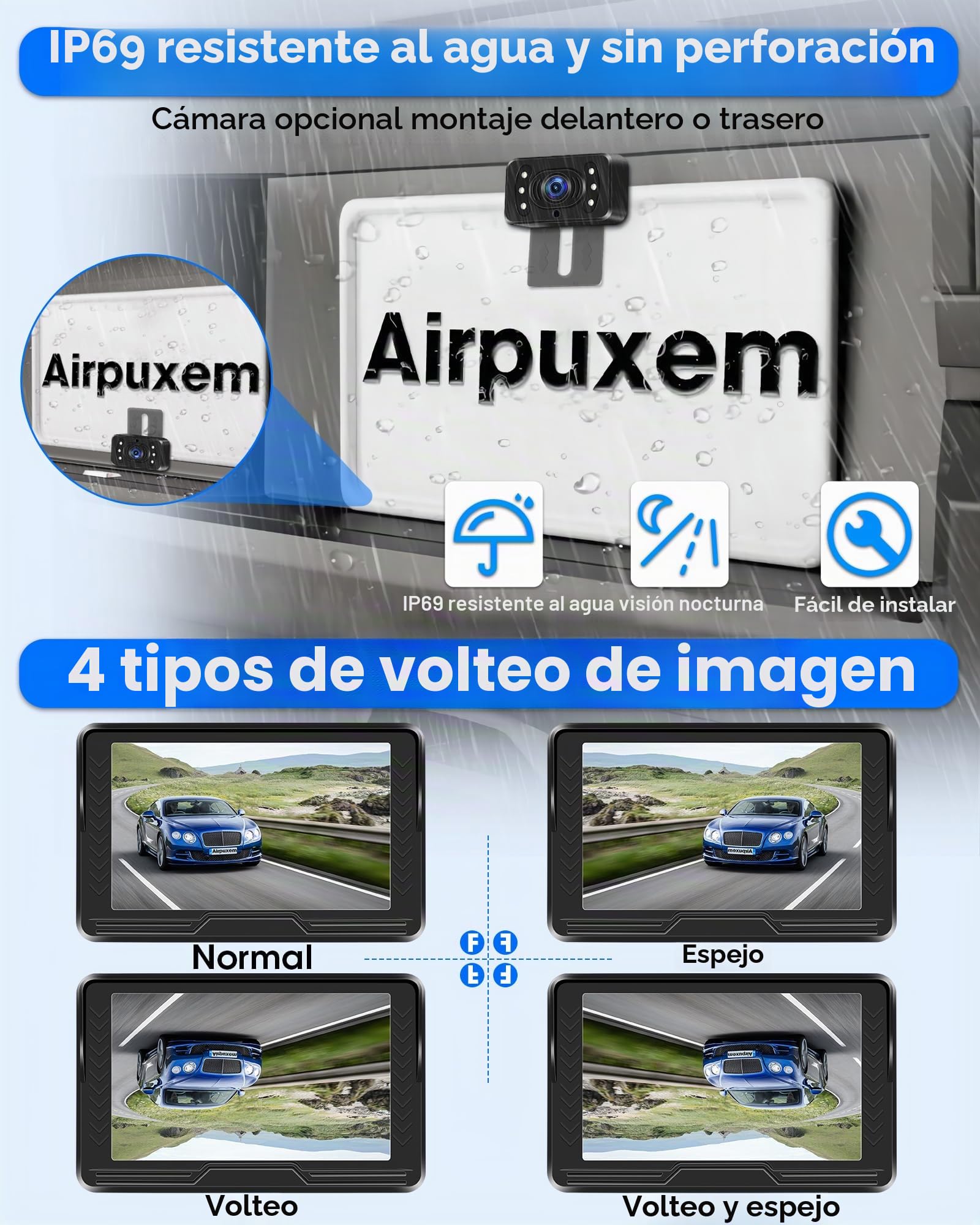 AHD 1080P Cámara de Marcha Atrás Inalámbrica Imagen Estable con 5'' Monitor | Camara Trasera Coche Inalambrica 6 LED Camara Marcha Atras Visión Nocturna 170° Gran Angular para DC 12V Coche Camión