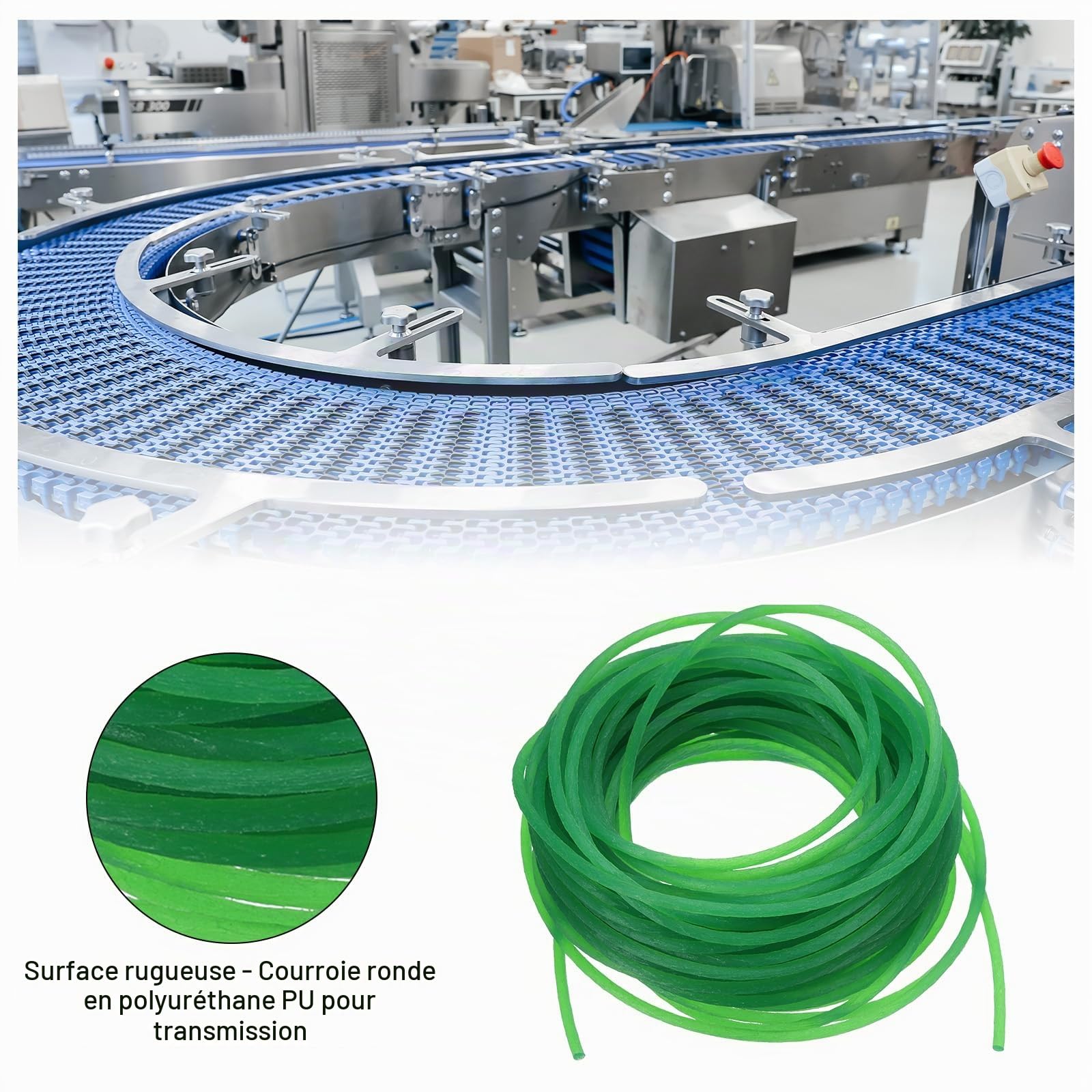 QUARKZMAN Courroies Rondes en Polyuréthane de 2 mm de Diamètre, Longueur de 10 M (33 Pieds), Courroie en Polyuréthane Pu pour Transmission (Surface Rugueuse, Verte)
