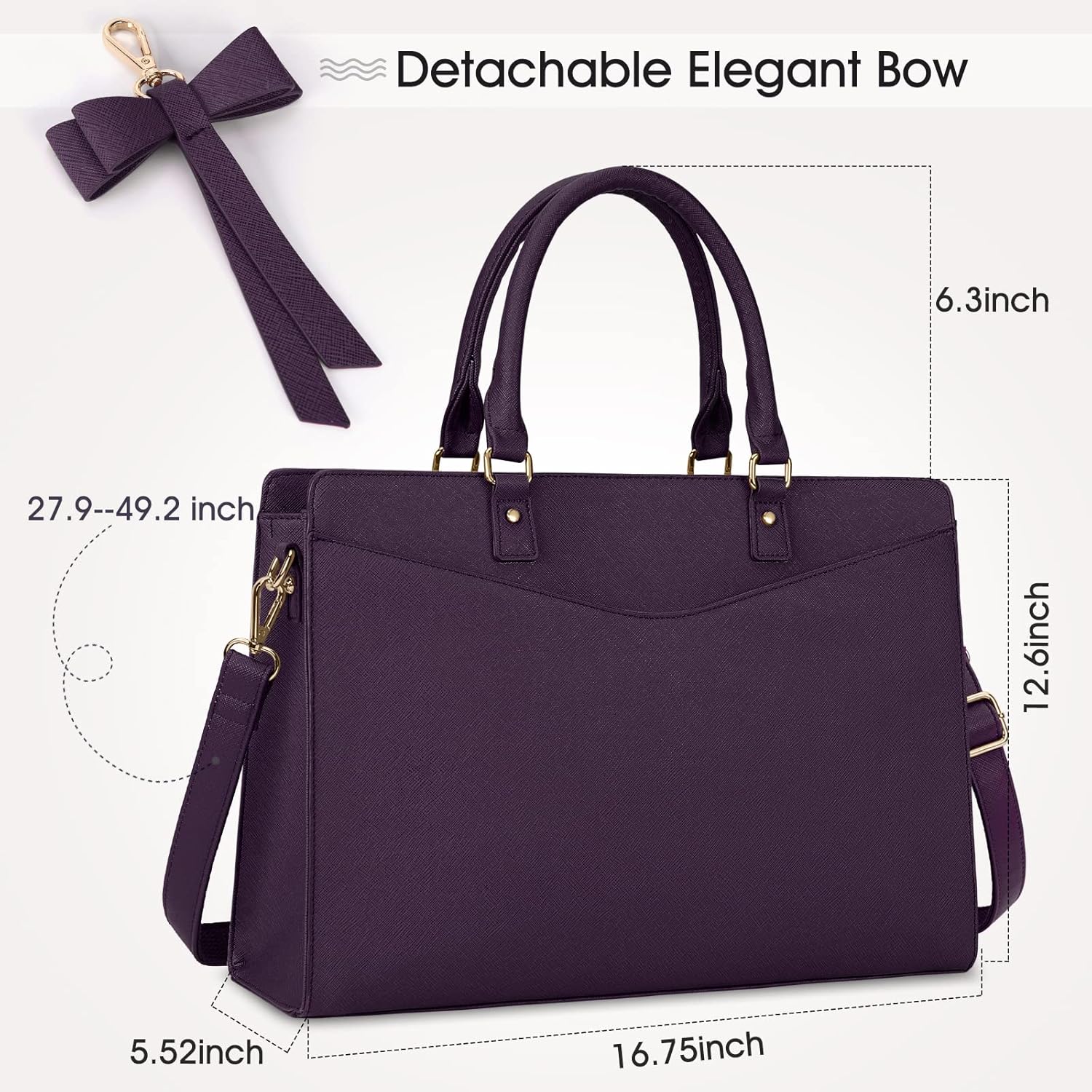 RAINSMORE Laptop Bag for Women 15.6 Inch PU Tote Bag Business Work Bag Waterproof Briefcase Computer Tote Lightweight Handbag Shoulder, Dark Purple - Image 3