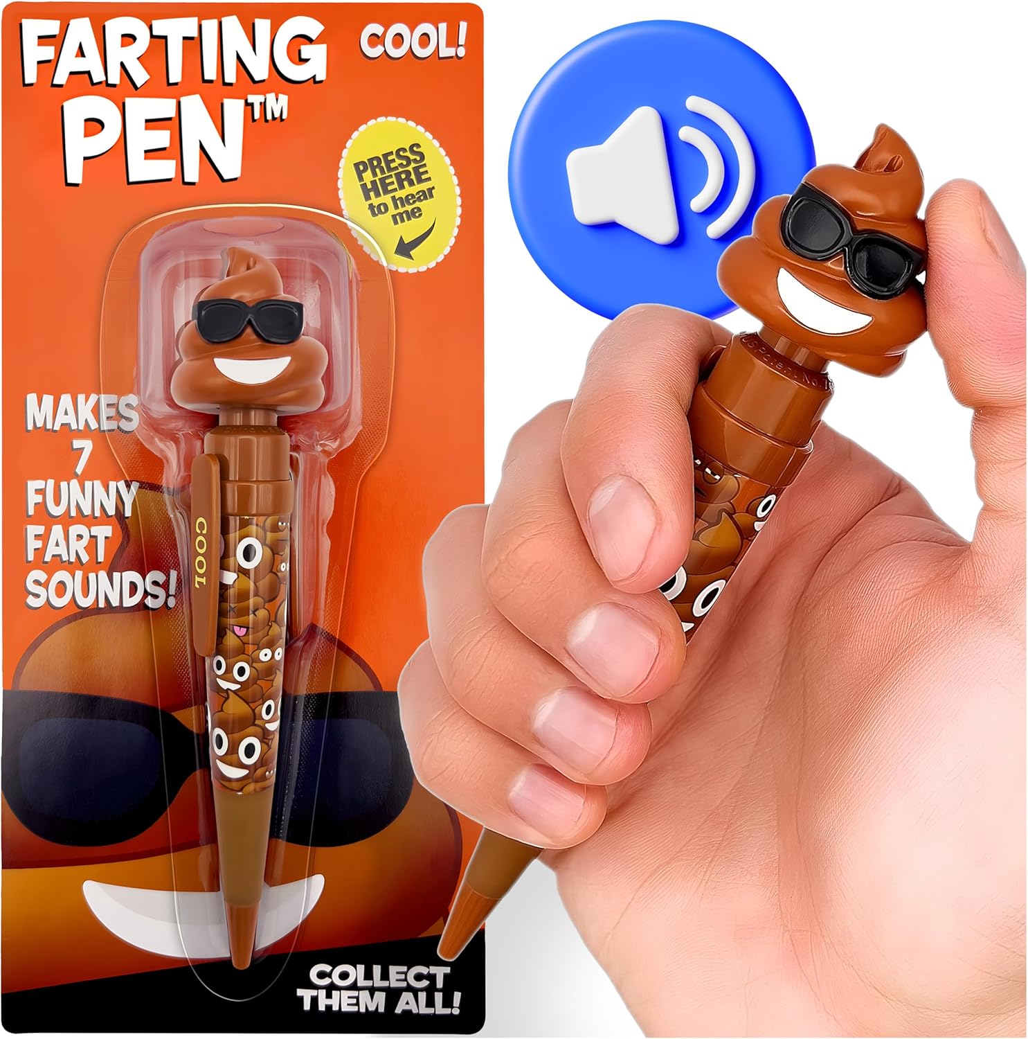 Farting Poop Pen with 7 Funny Fart Sounds - Easter Basket Stuffers for Teens & Kids, Silly Novelty Gag Gift for Boys & Girls, Easter Toys Essentials, Great for Birthdays, Funny Gift (Sunglasses)