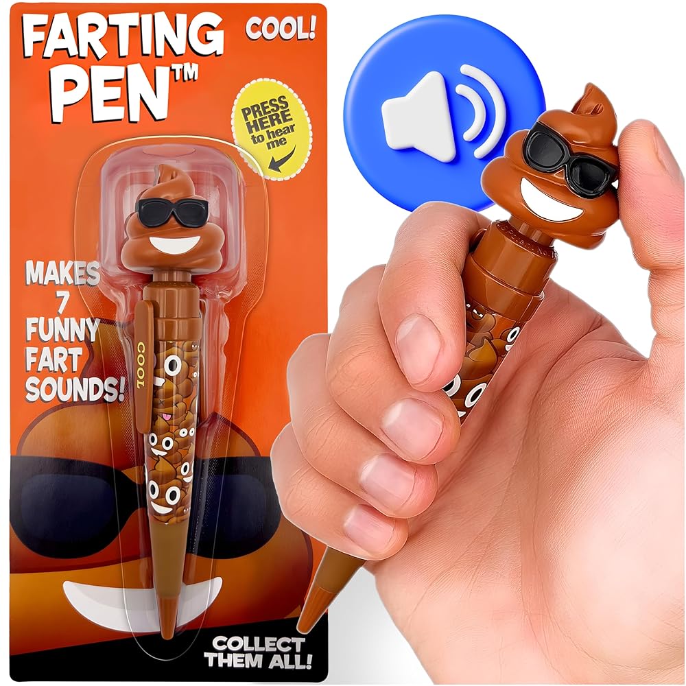 Farting Poop Pen Makes 7 Funny Fart Sounds - Perfect Stocking Stuffers for Kids, Teens & Boys - This Poop Pen Makes Funny Gifts for Christmas - Fart Pen Gag Gifts & White Elephant Gift (Sunglasses)
