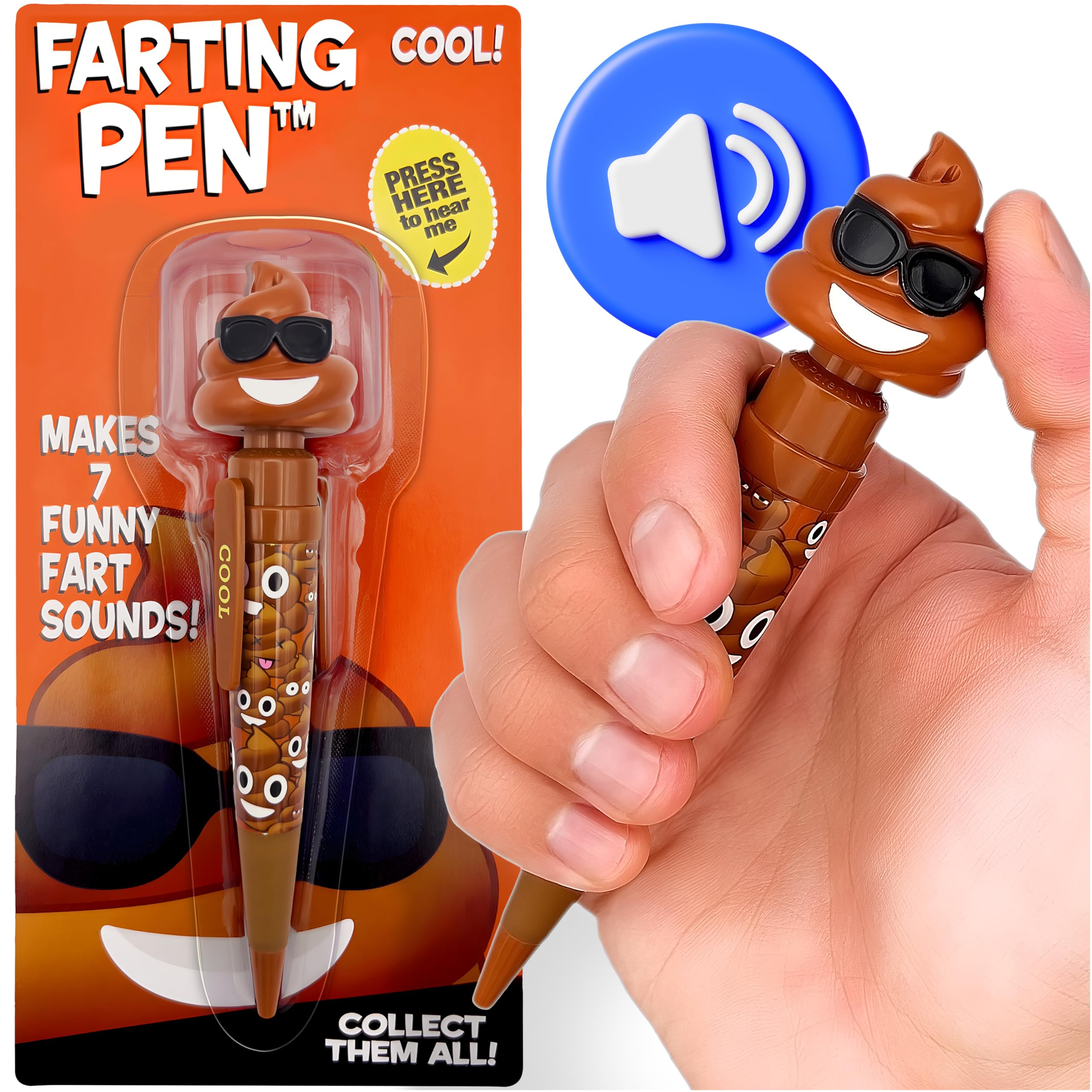 Farting Poop Pen Makes 7 Funny Fart Sounds - Perfect Stocking Stuffers for Kids, Teens & Boys - This Poop Pen Makes Funny Gifts for Christmas - Fart Pen Gag Gifts & White Elephant Gift (Sunglasses)