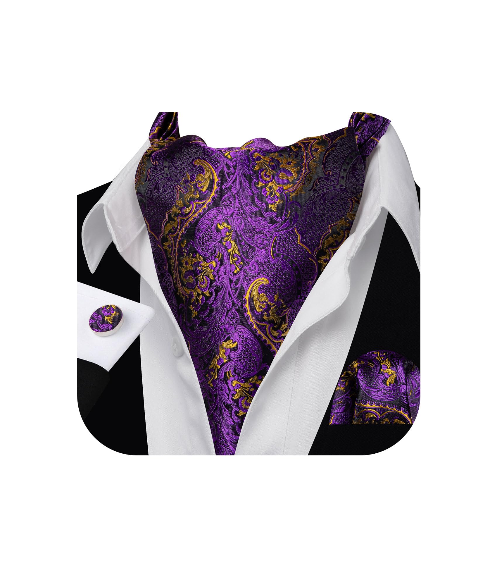 Barry.Wang Ascot for Men Cravat Tie Sets Paisley Scarf Self Tie Necktie