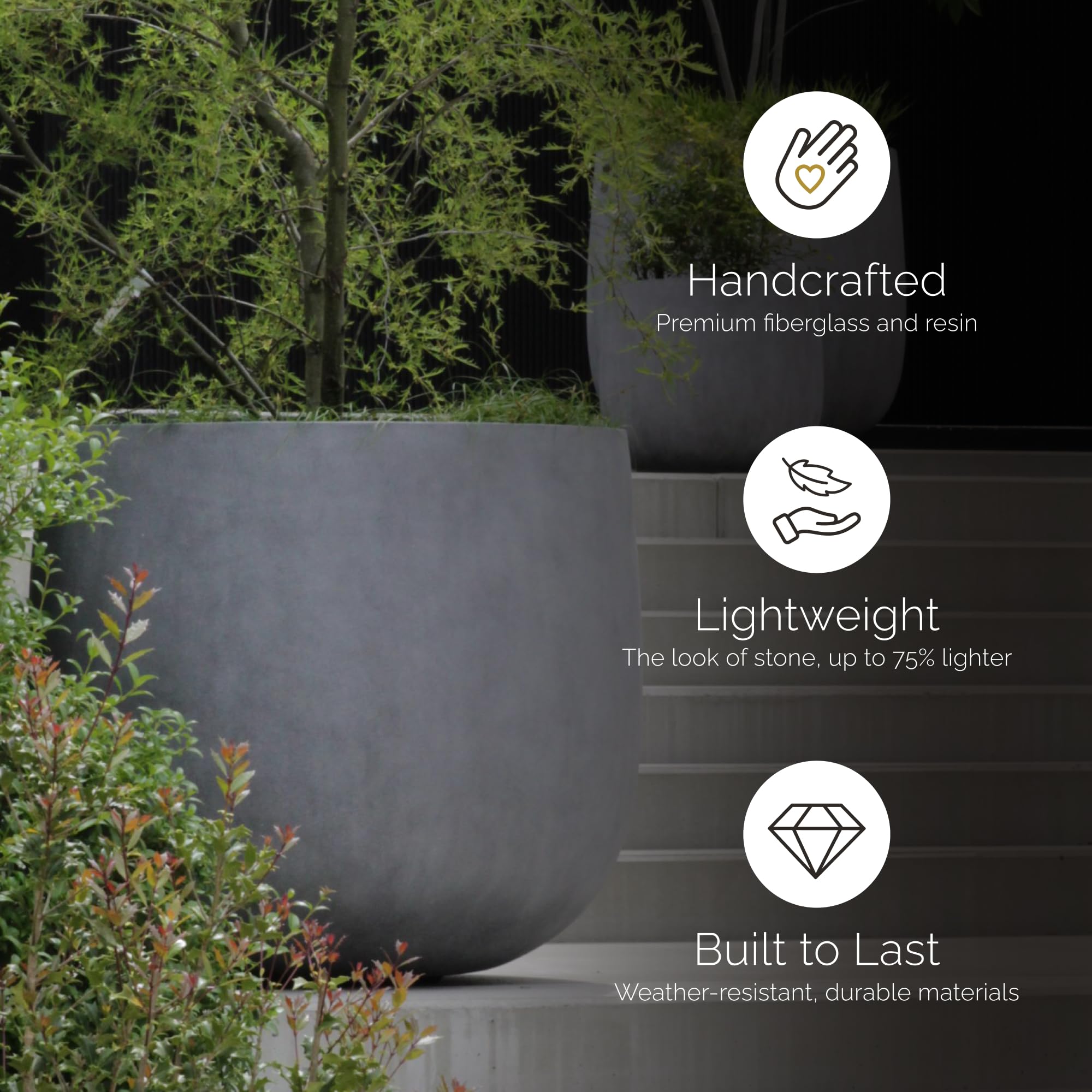 Amazon.com : COSAPOTS Mondo Round Fiberglass Planter  Lightweight  Indoor/Outdoor Plant Pot, Frost & Weather Resistant, Handmade Modern  Decorative Planter  8.5" X 8.5" X 7.7"  Grey Stone : Patio, Lawn & Garden