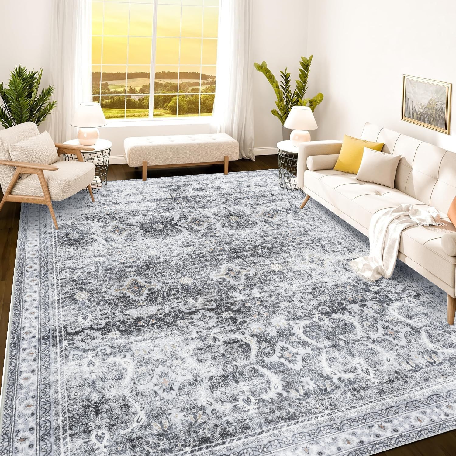 Istana 9x12 Area Rug - Light Grey 9 x 12 Area Rugs for Living Room - Foldable 9x12 Rugs for Bedroom/Living Room Rug -Stain Resistant Washable Rugs - Eco-Friendly Area Rugs 9' x 12' Light Grey