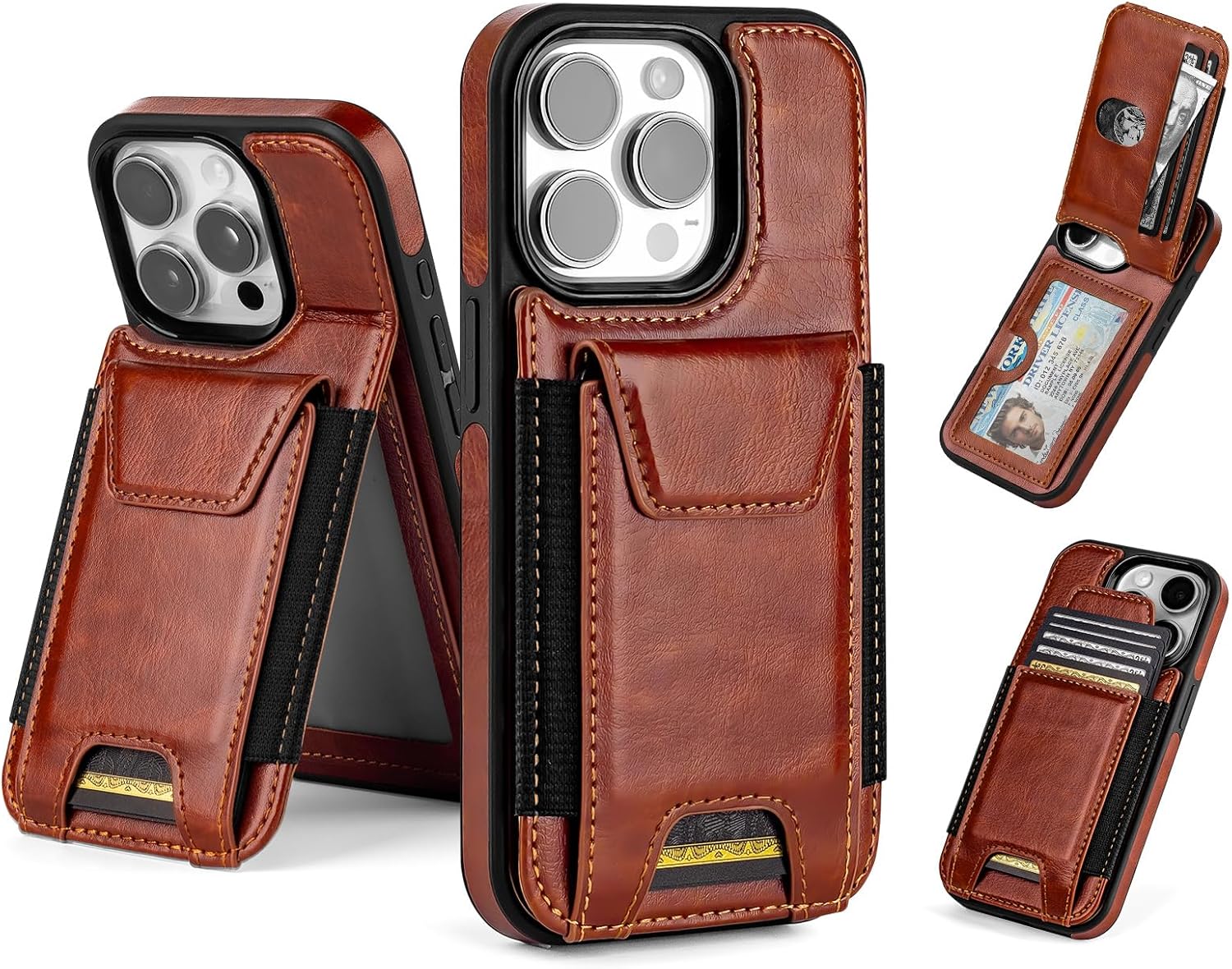 Compatible with iPhone 12 Pro Wallet Case with Card Holder,Women Men Phone Case PU Leather RFID Blocking Shockproof Magnetic Flip Cover Credit Card Slots Kickstand,for Apple 12 6.1,Brown