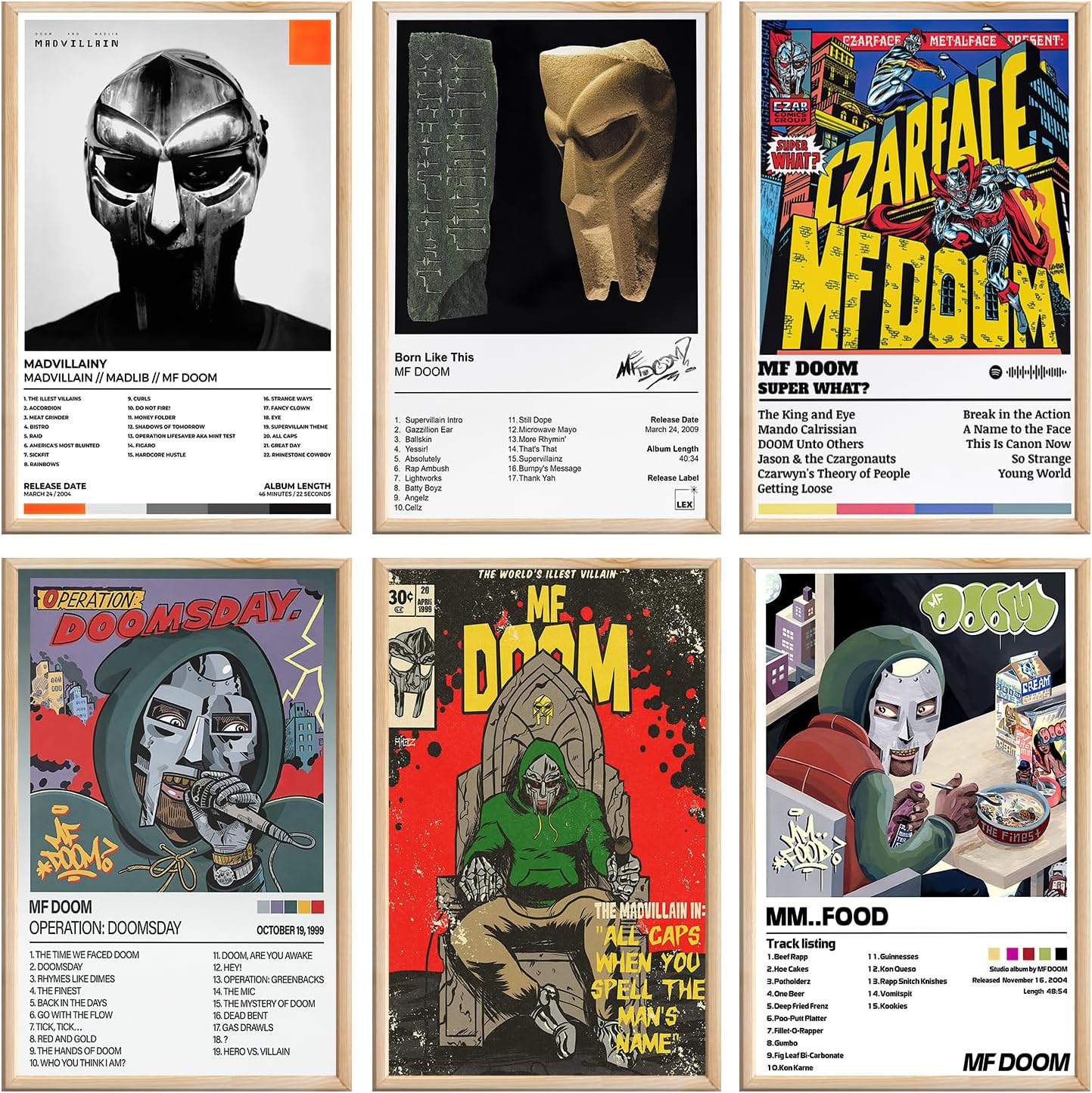 LSPDAG MF DOOM Music Album Poster MM...FOOD,Operation Doomsday,Super What,Born Like This,Madvillain(No Frame, 20x30cm-6pcs)