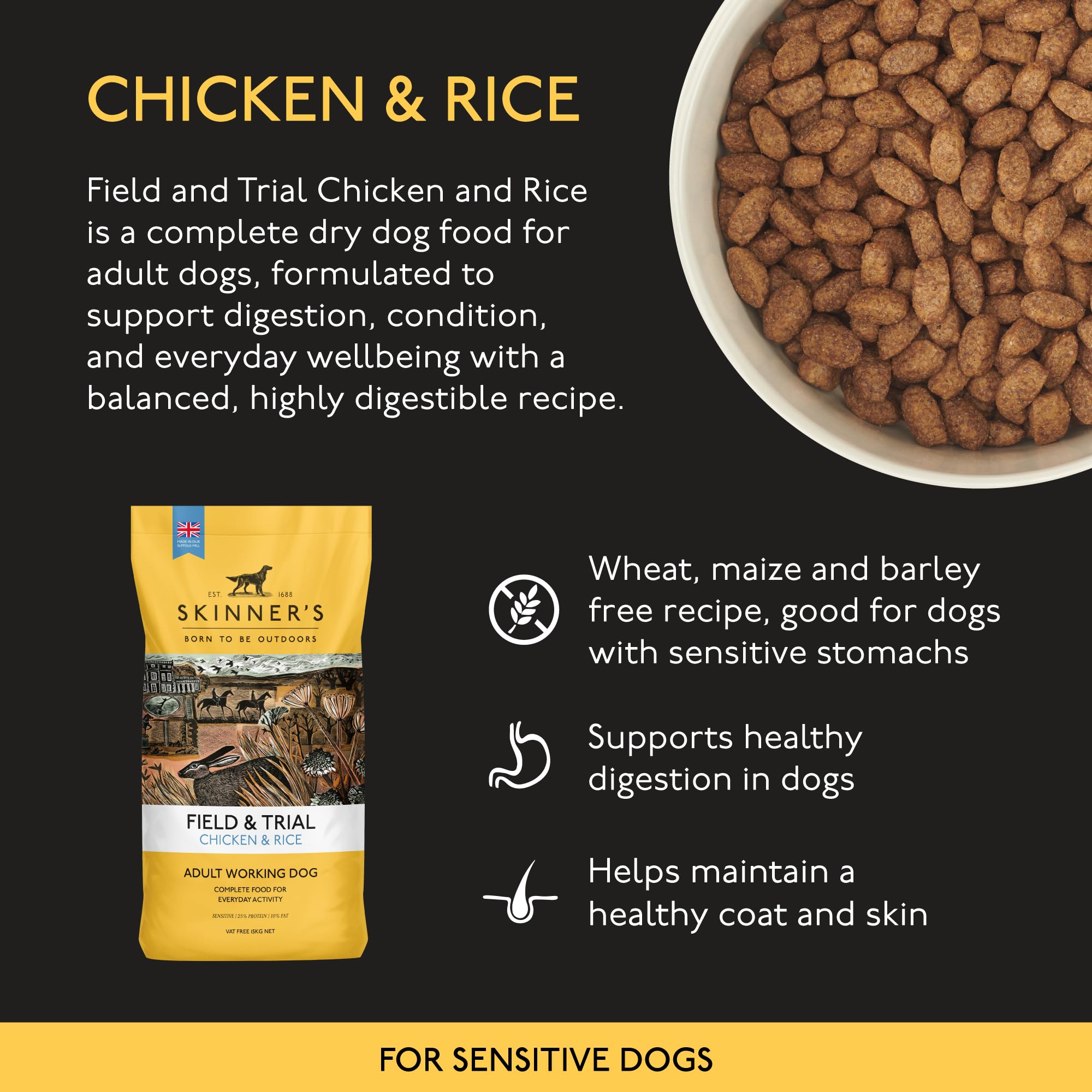 Skinner's Field & Trial Complete Dry Adult Working Dog Food Chicken and Rice, 2.5 kg - 3