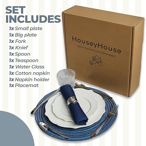 Miniatura 2 de Juego de 10 platos blancos con un juego de los artículos necesarios, vajilla blanca de granja para una sola persona, 2 platos blancoscubiertos