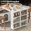 Portable Rolling Kitchen Island with Extendable Table, LED Lights, Power Outlets, 2 Fluted Glass Doors & 3 Open Shelves, Mobile Storage Cabinet for Dining Room (White)