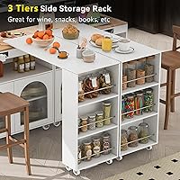 Vista 24 de LUMISOL Carrito de isla de cocina con ruedas de bloqueo con 2 cajones y 4 gabinetes, isla de cocina rodante con estantes ajustables, mesa de madera