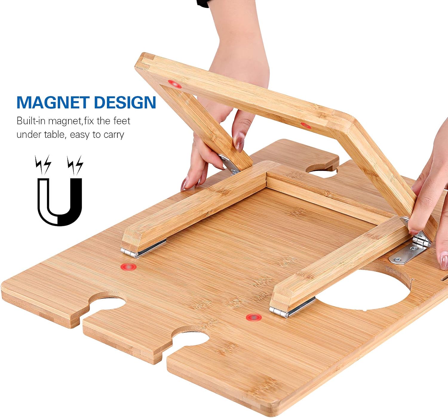 Ollieroo Portable Wine Picnic Table, Foldable Bamboo Snack Table with Wine Bottle and Glass Holder for 2 or 4 : Patio, Lawn & Garden