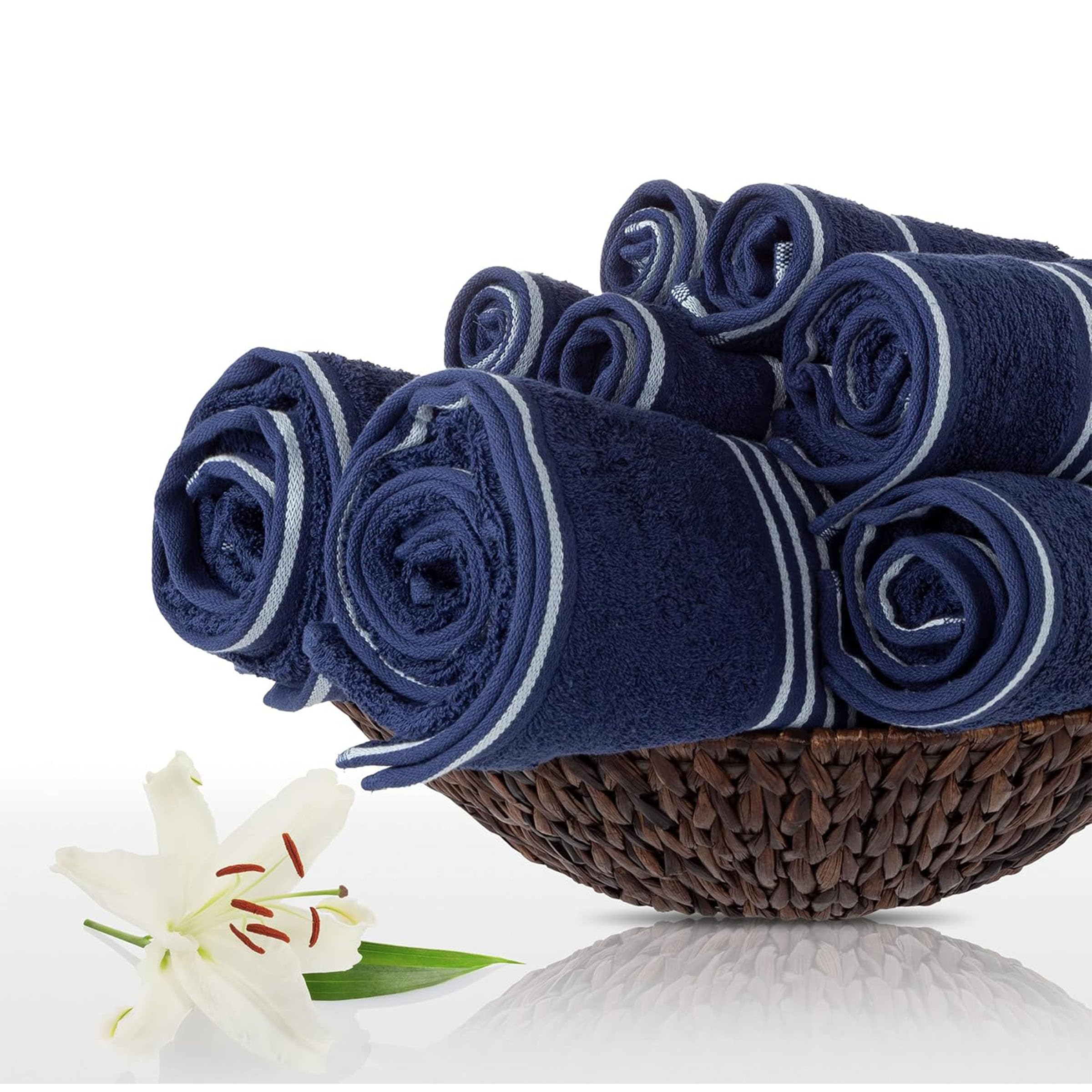 BEDFORD HOME Rio - Set di 8 asciugamani in cotone, colore: Blu navy