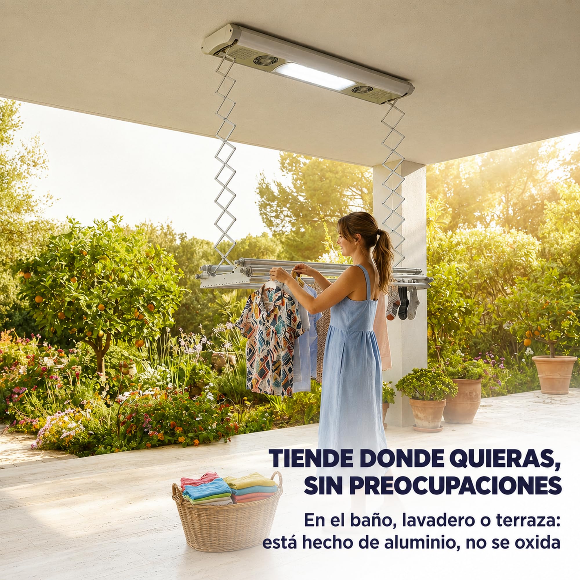 foxydry Air, tendedero eléctrico de Techo, con Mando, 122 cm | ahorra espacio, de aluminio, motorizado, extensible, apto para sábanas, soporta 35 kg, gris