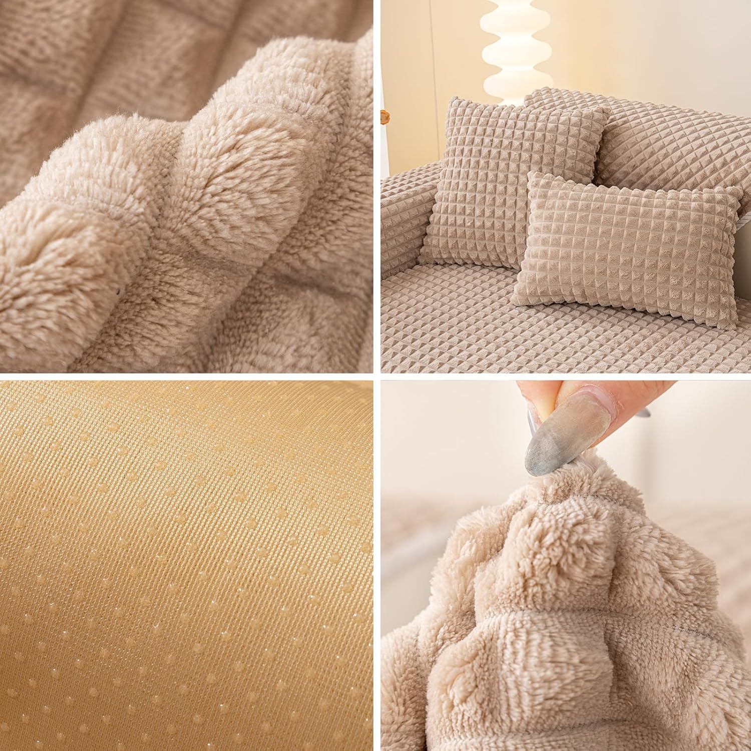 Velvet Couch Cover Sectional, Funny Fuzzy Pet Couch Covers for 3 Cushions Sofa, Plush Warm Sofa Covers for Pets Washable, Non-Slip Couchs Cover for Pets & Kids(1PC, Khaki, 35.4"×82.6")