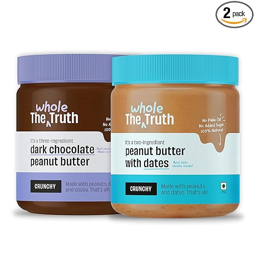 The Whole Truth - Crunchy Combo - Peanut Butter With Dates + Dark Chocolate Peanut Butter - (Pack Of 2) - 650 Gram