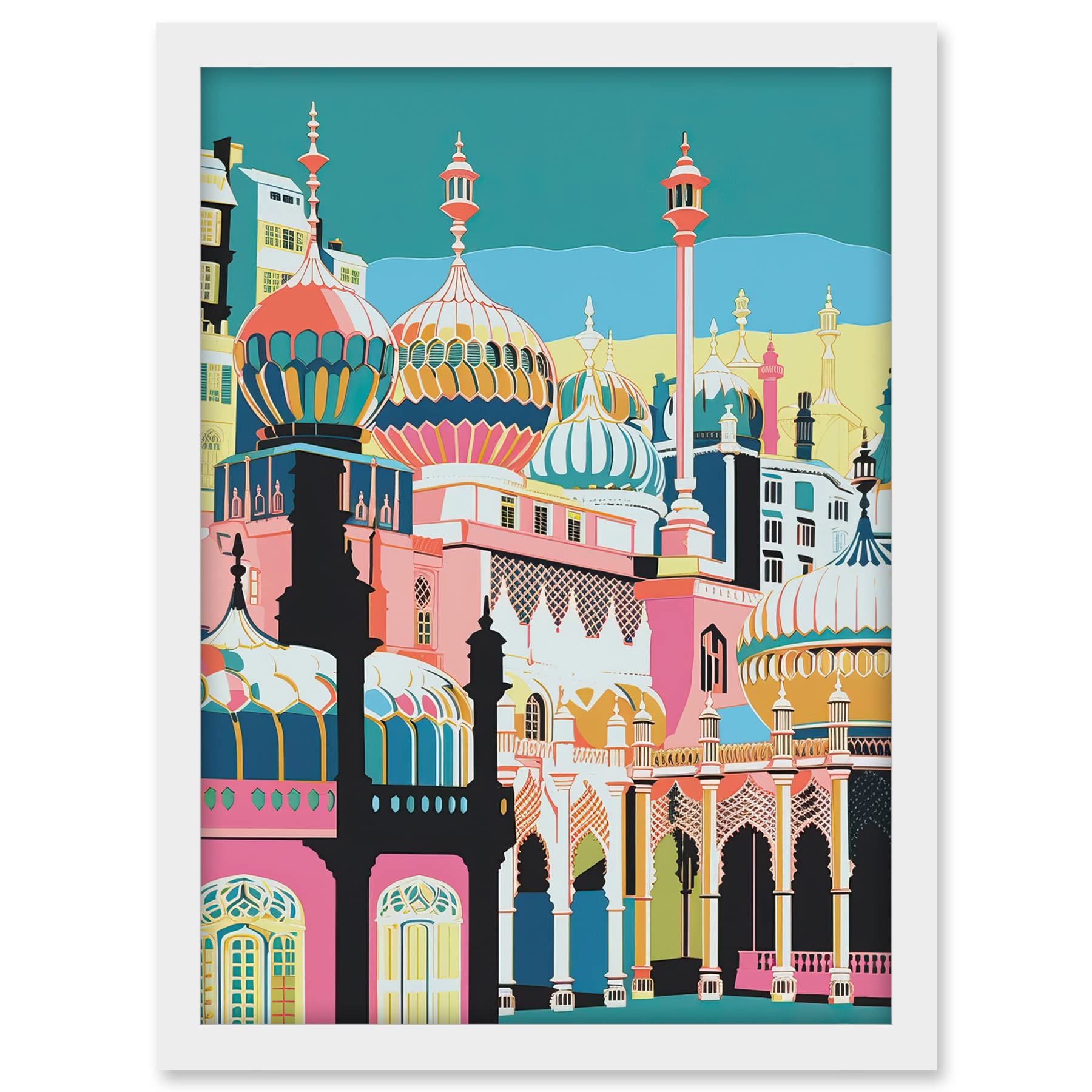Artery8 Brighton Royal Pavilion Multicoloured Architecture Artwork Framed A3 Wall Art Print