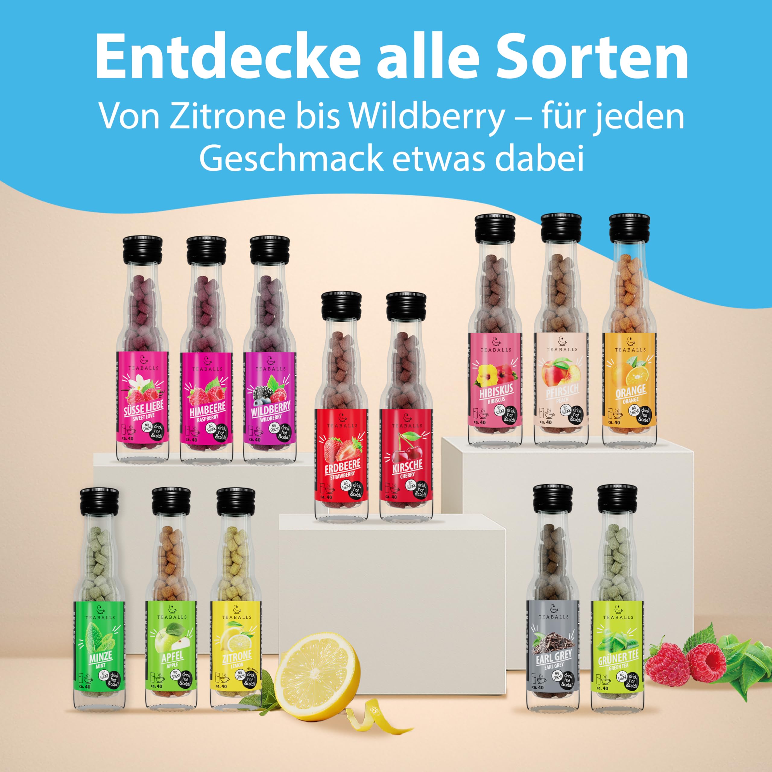 TEABALLS - 5er Frühlingsfrüchte Tee Set - 200 Tassen - Fruchtiges Tee Probierpaket & kleine Geschenkidee für den Frühling
