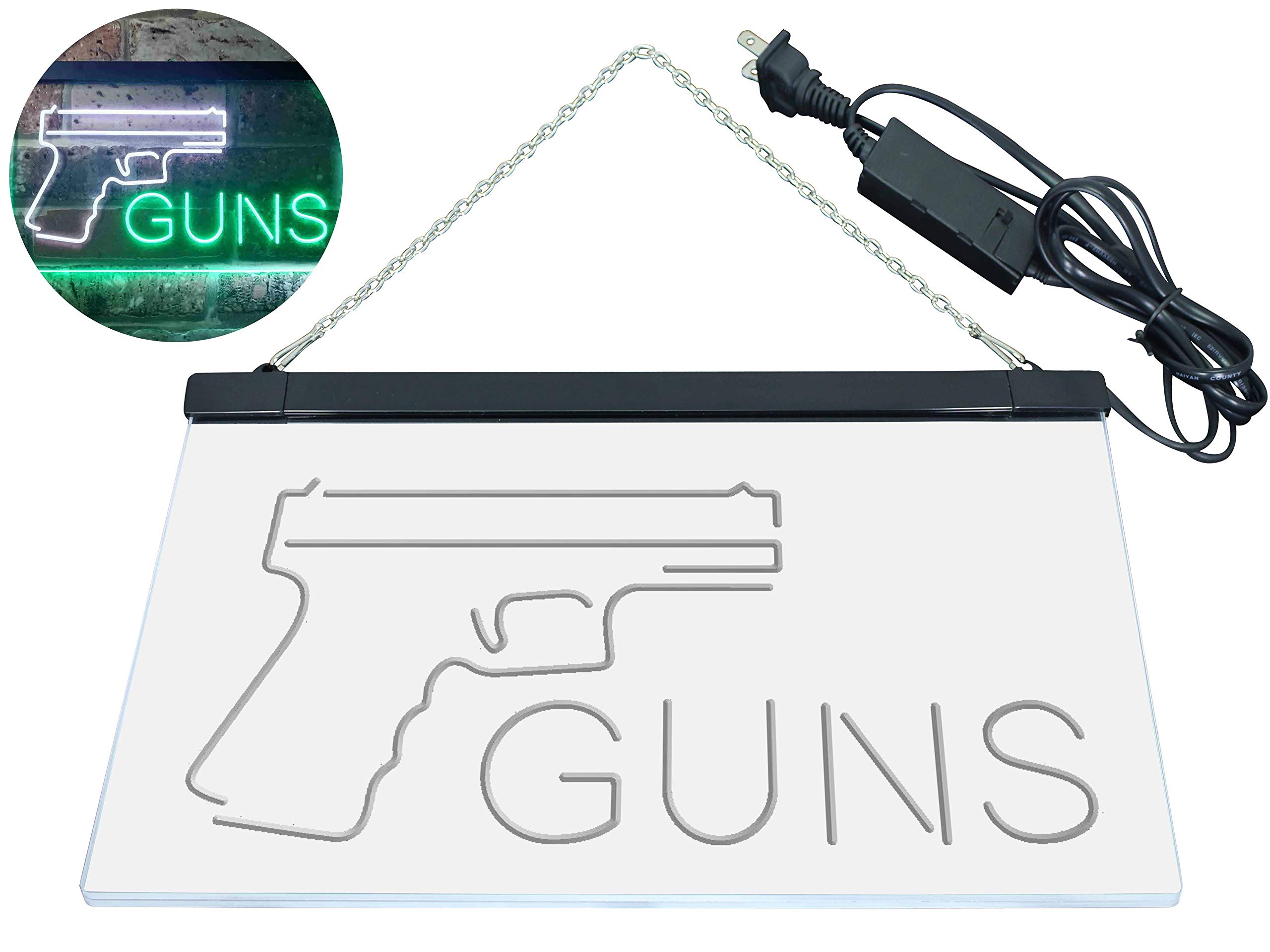 ADVPRO Gun Shop Garage Man Cave Dual Color LED Enseigne Lumineuse Neon Sign Blanc et Vert 400 x 300mm st6s43-i3363-wg